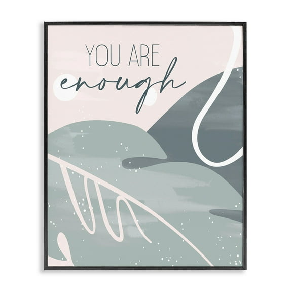 Stupell Industries You are Enough Phrase Soft Green Leaves Black Framed by Kim Allen