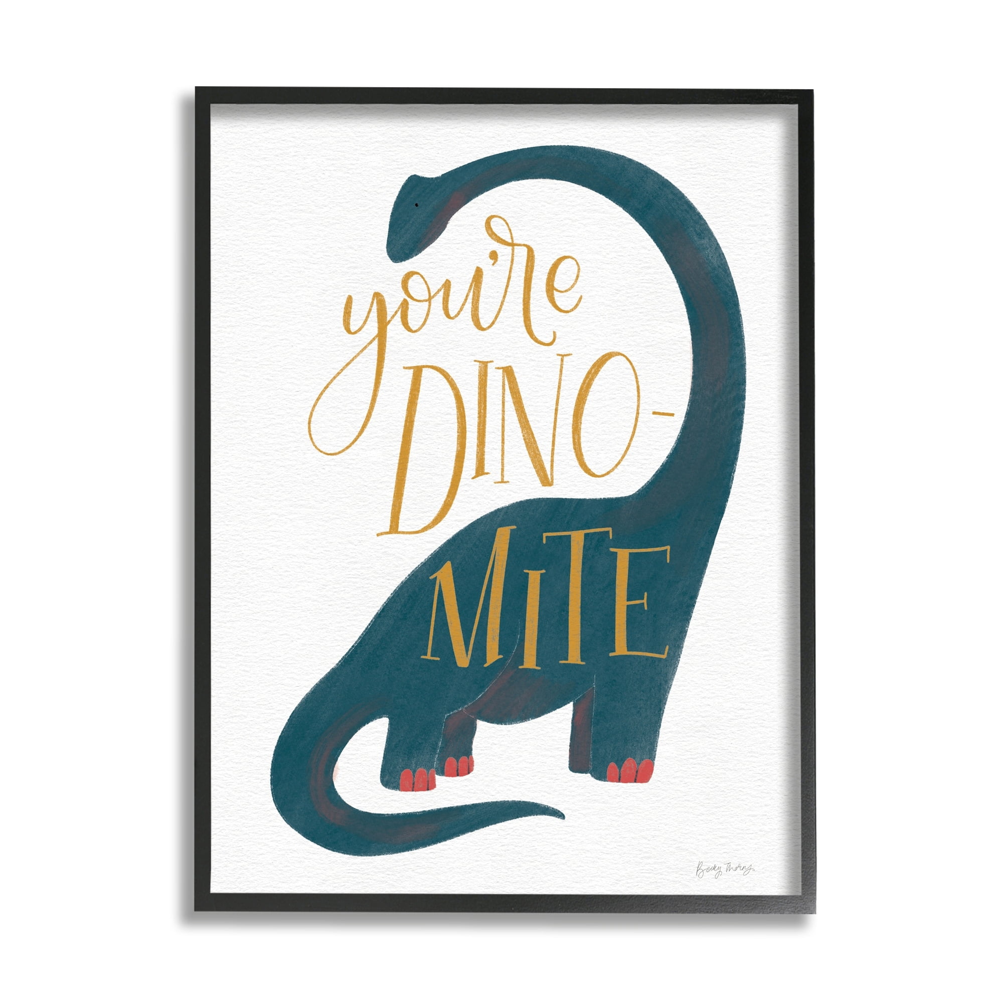 Stupell Industries You're Dino-Mite Phrase Blue Long Neck Dinosaur Black Framed by Becky Thorns