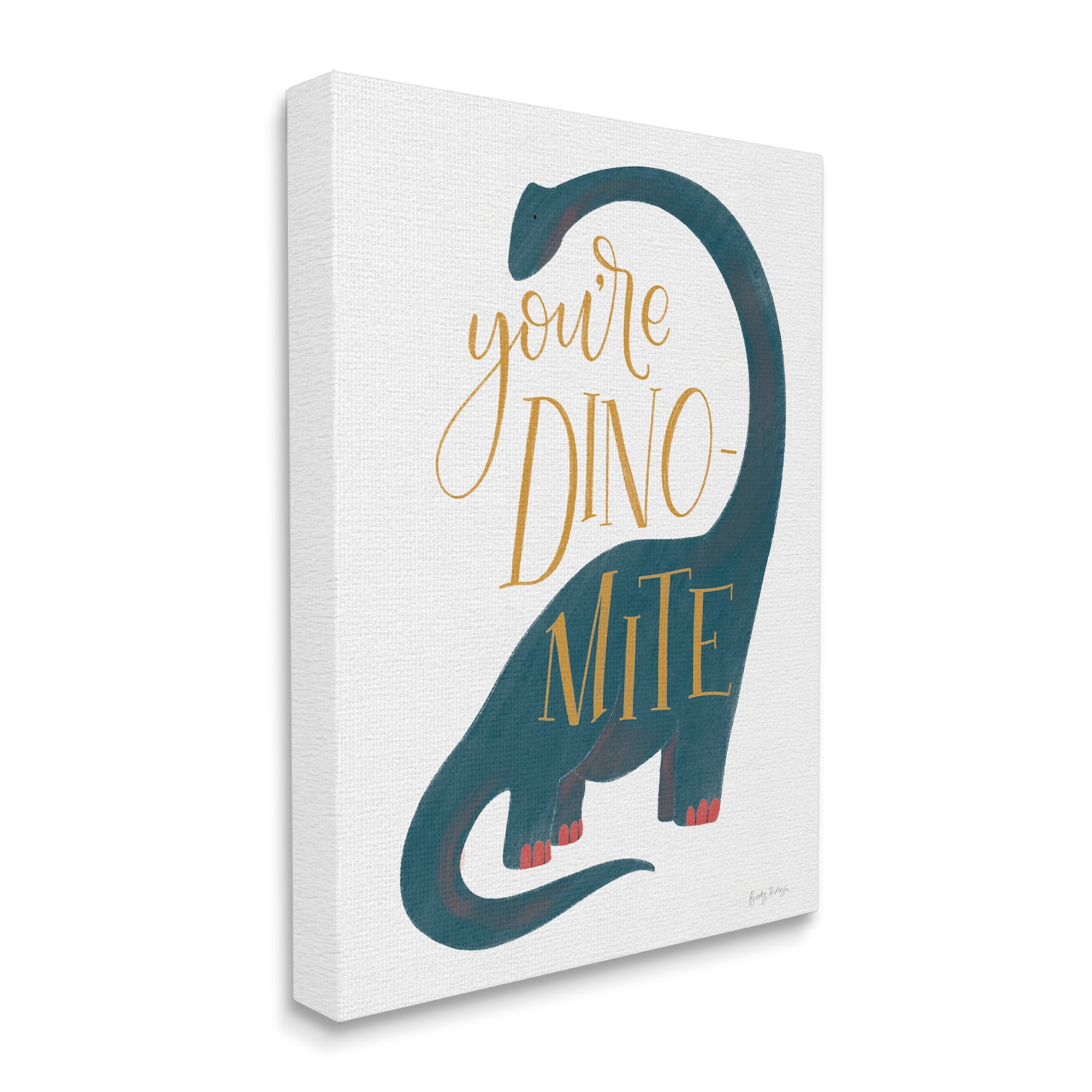 Stupell Industries You're Dino-Mite Phrase Blue Long Neck Dinosaur Canvas Wall Art by Becky Thorns