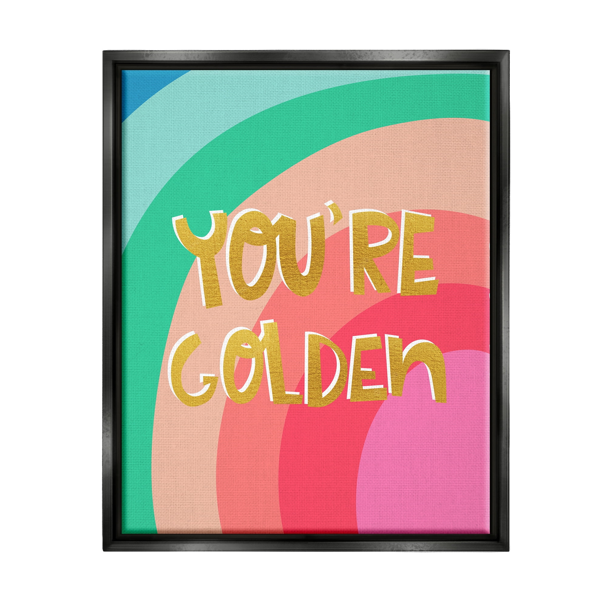 Stupell Industries You're Golden Patterned Inspirational Painting Black Floater Framed Art Print Wall Art, 17 x 21