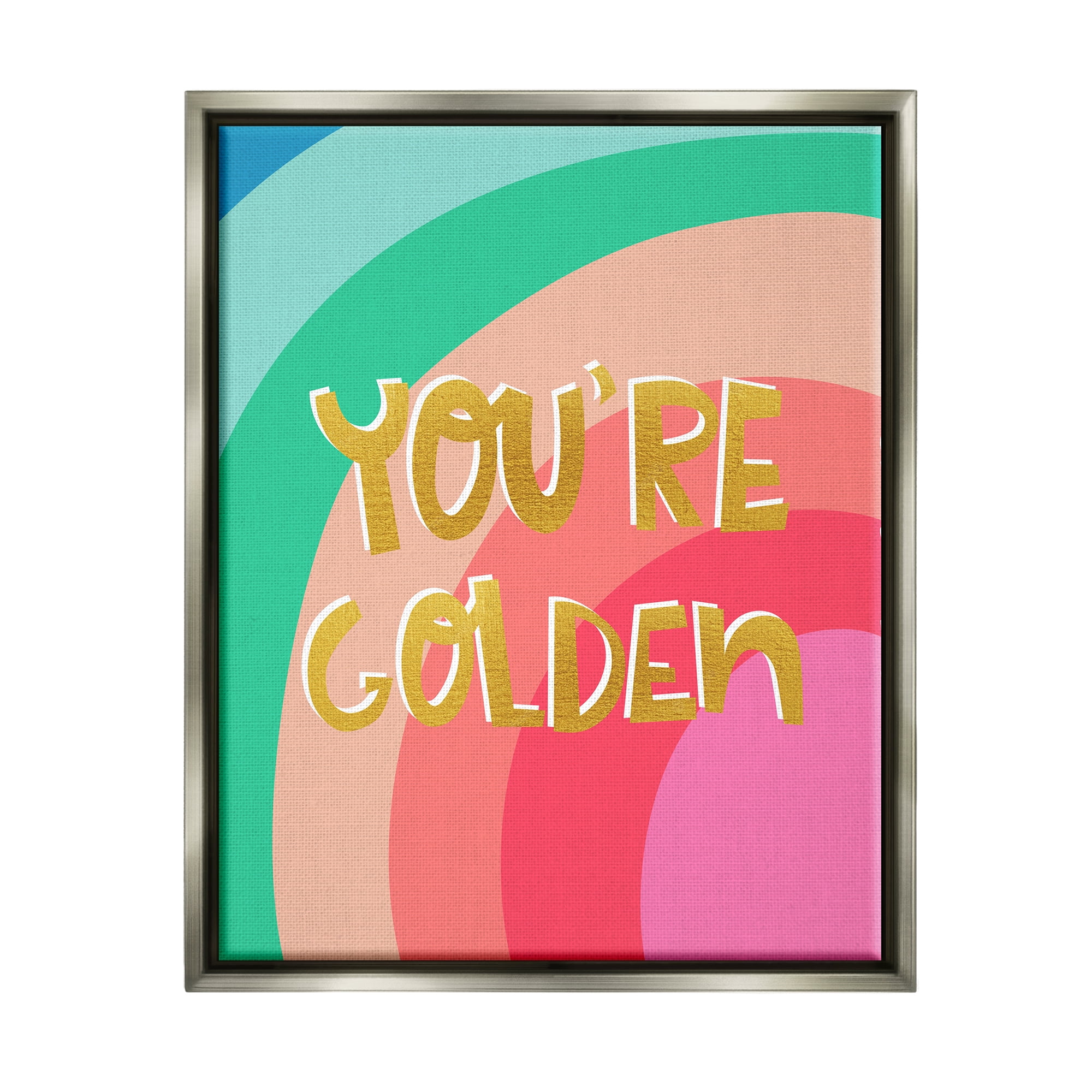 Stupell Industries You're Golden Patterned Inspirational Painting Gray Floater Framed Art Print Wall Art, 25 x 31