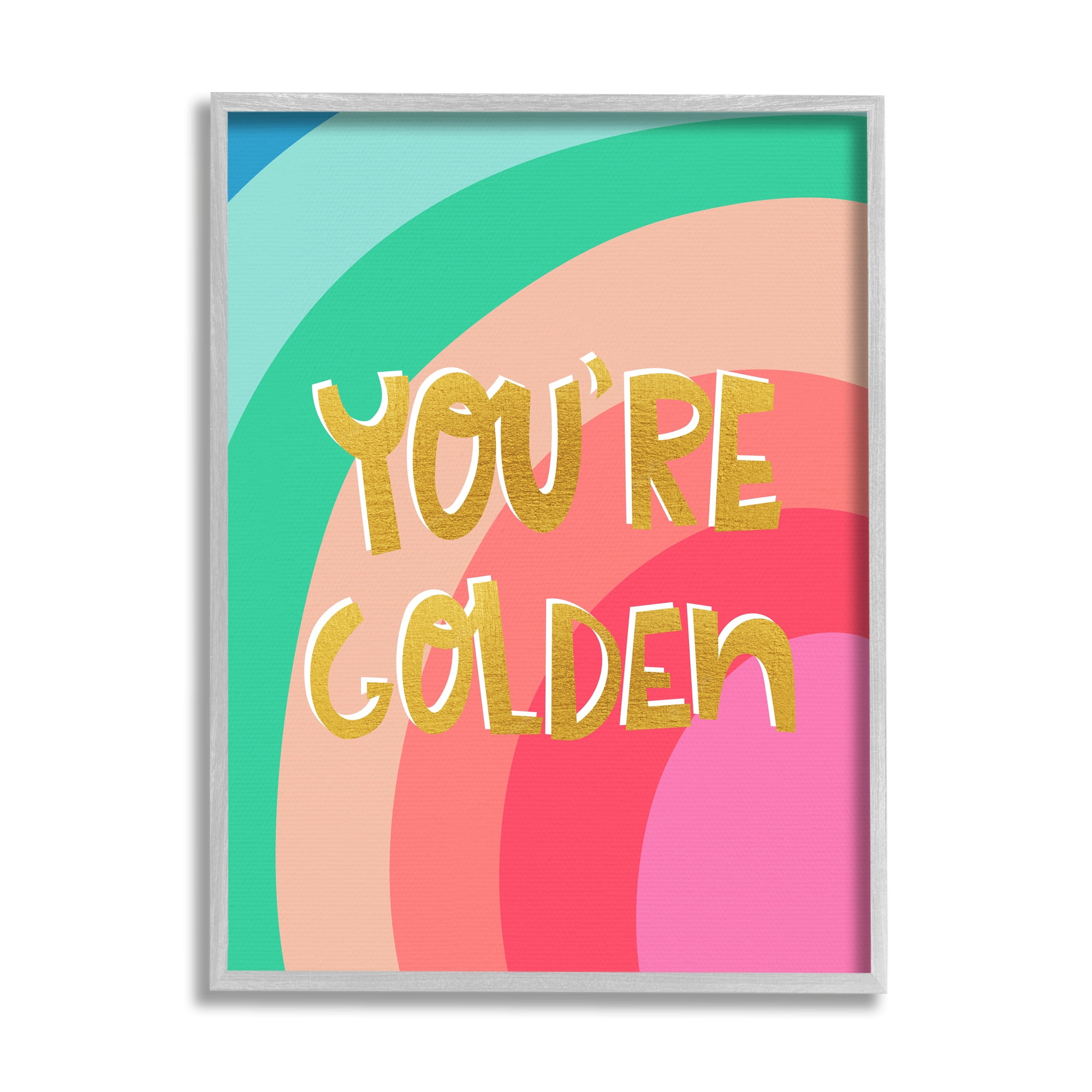 Stupell Industries You're Golden Patterned Inspirational Painting Gray Framed Art Print Wall Art, 11 x 14