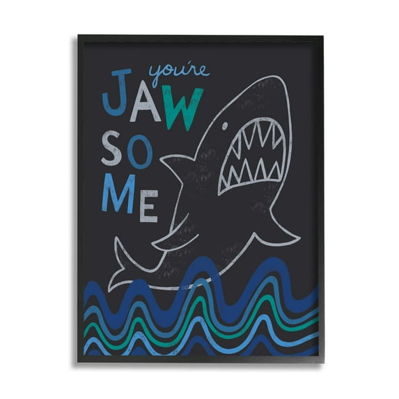 Stupell Industries You're Jawsome Witty Shark Phrase Ocean Waves Stripes Framed Wall Art, 11 x 14, Design by Nina Seven
