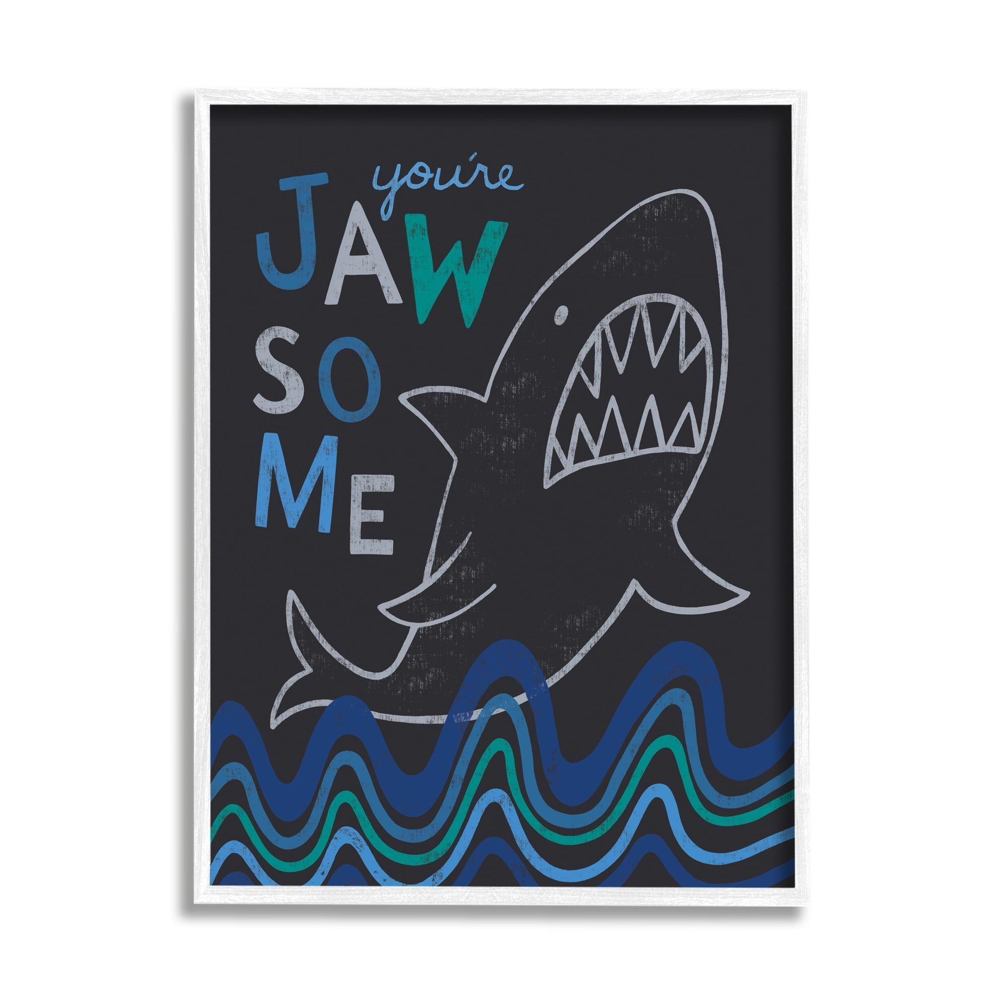 Stupell Industries You're Jawsome Witty Shark Phrase Ocean Waves Stripes Framed Wall Art, 16 x 20, Design by Nina Seven