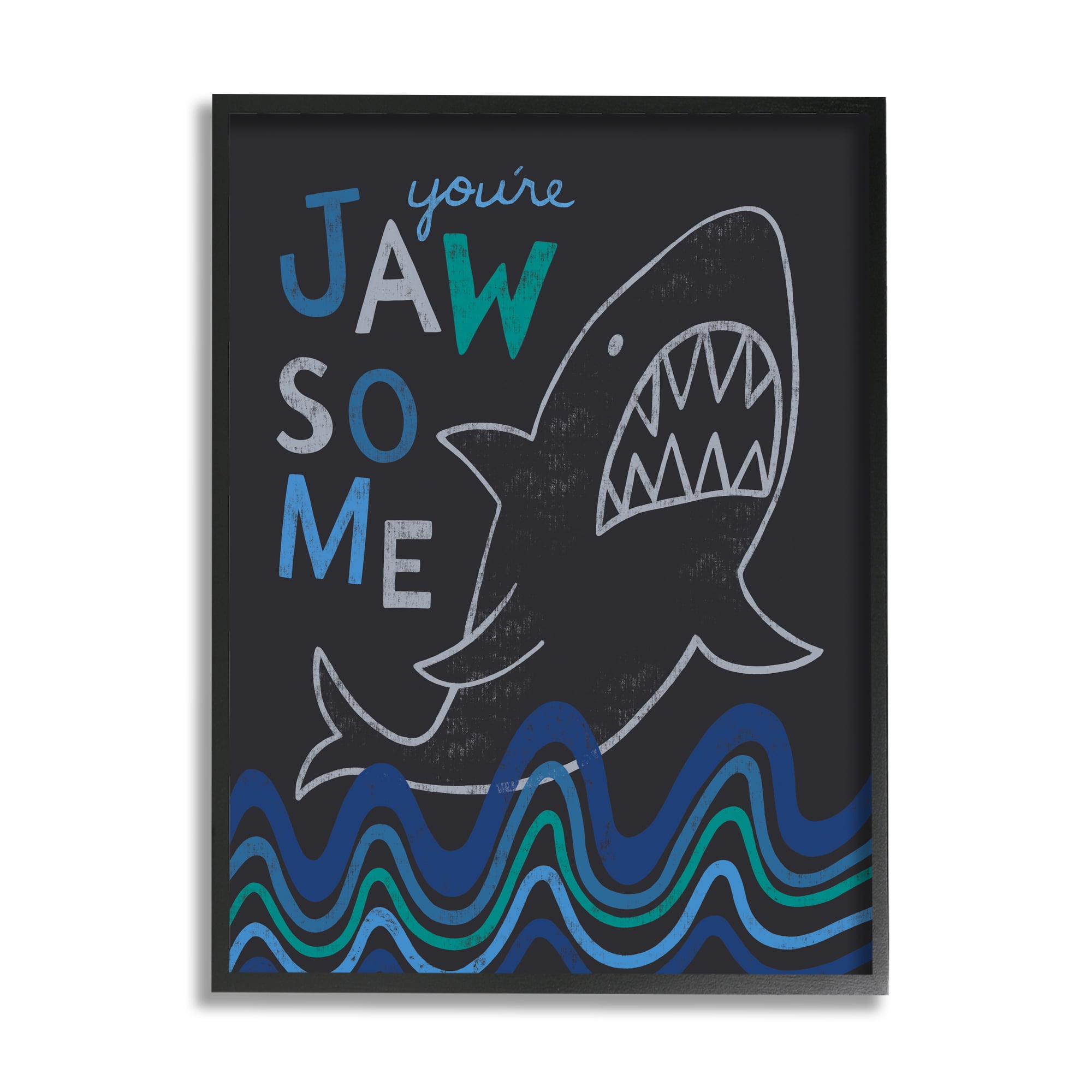 Stupell Industries You're Jawsome Witty Shark Phrase Ocean Waves Stripes Framed Wall Art, 16 x 20, Design by Nina Seven