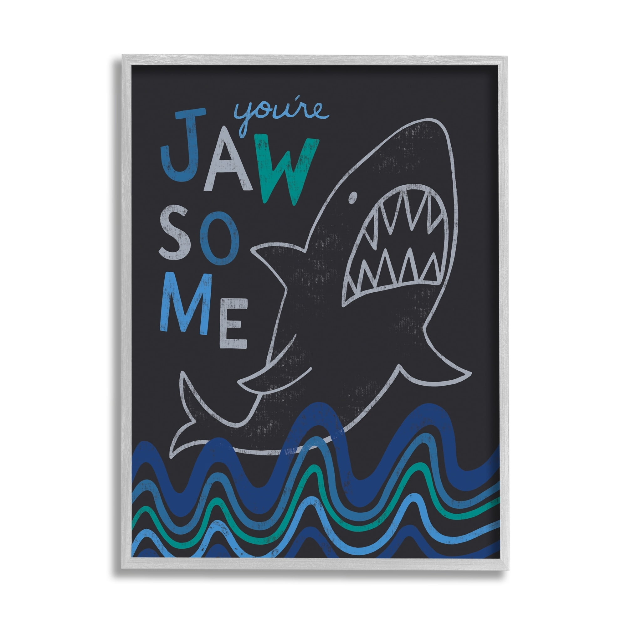 Stupell Industries You're Jawsome Witty Shark Phrase Ocean Waves Stripes Framed Wall Art, 24 x 30, Design by Nina Seven