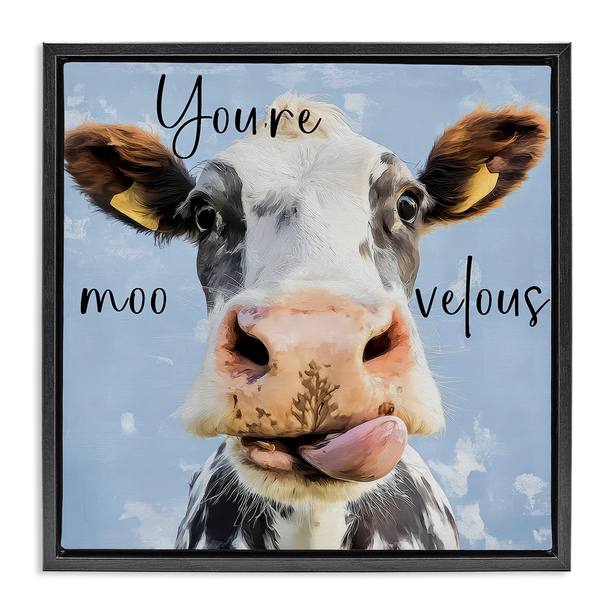 Stupell Industries You're Moo-velous Cow Black Framed Floater Canvas Wall Art, design by Kim Curinga