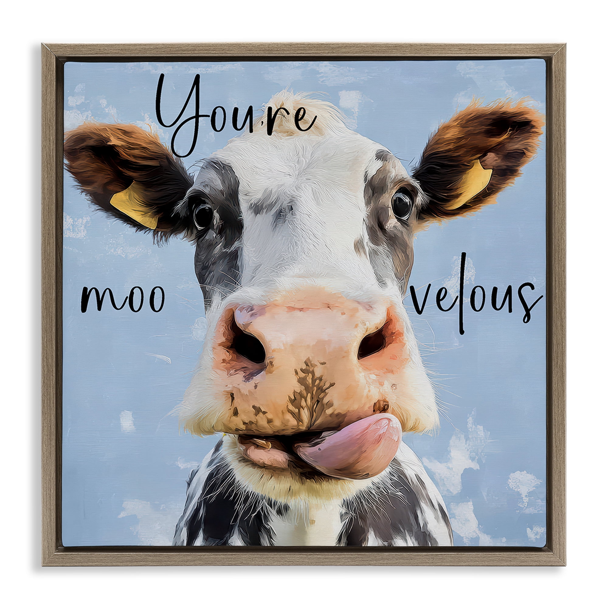 Stupell Industries You're Moo-velous Cow Brown Framed Floater Canvas Wall Art, design by Kim Curinga