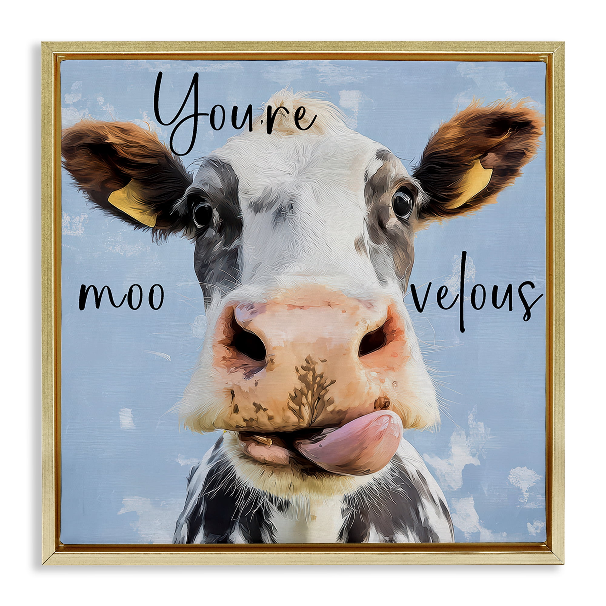 Stupell Industries You're Moo-velous Cow Gold Framed Floater Canvas Wall Art, design by Kim Curinga
