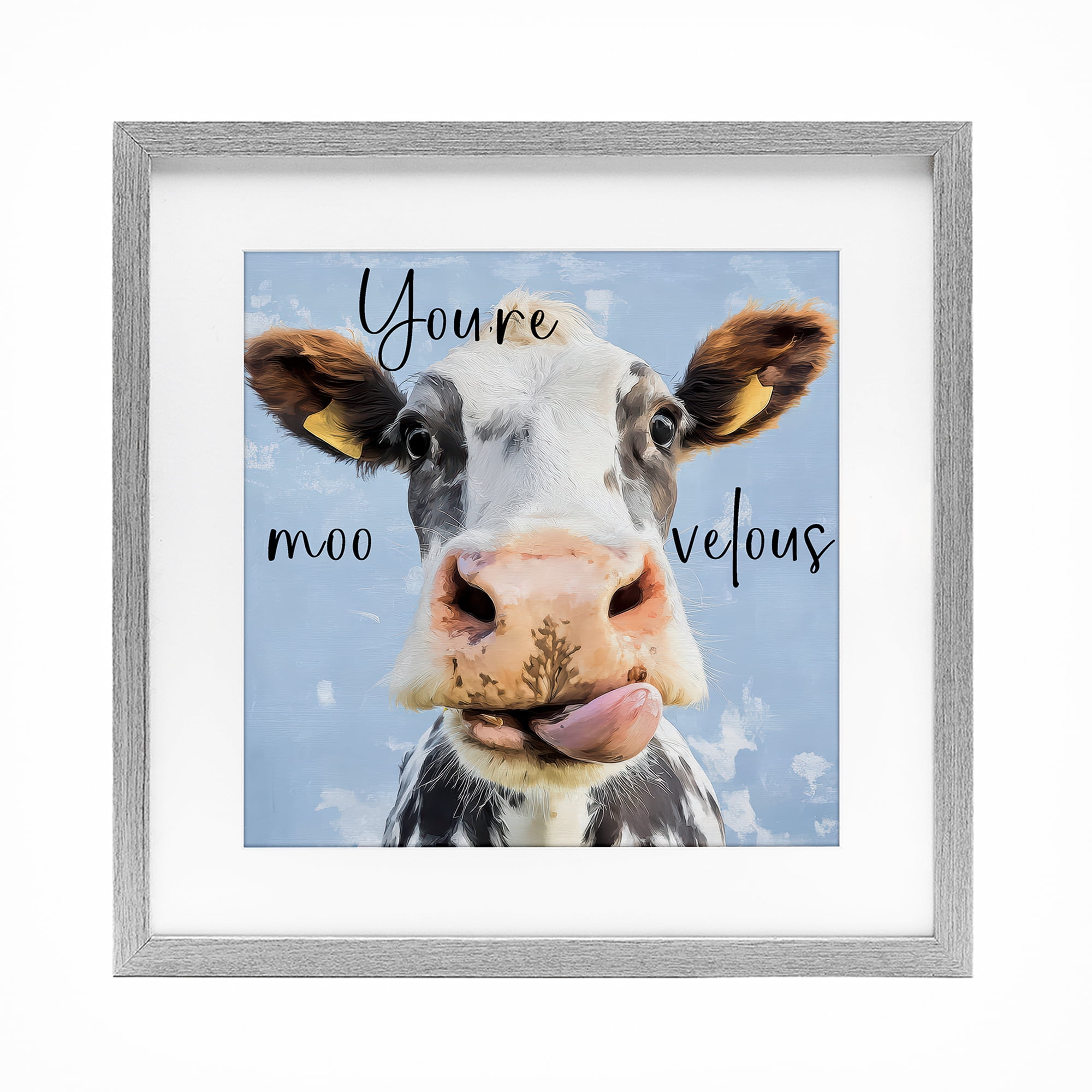 Stupell Industries You're Moo-velous Cow Gray Framed Print Under Glass, design by Kim Curinga