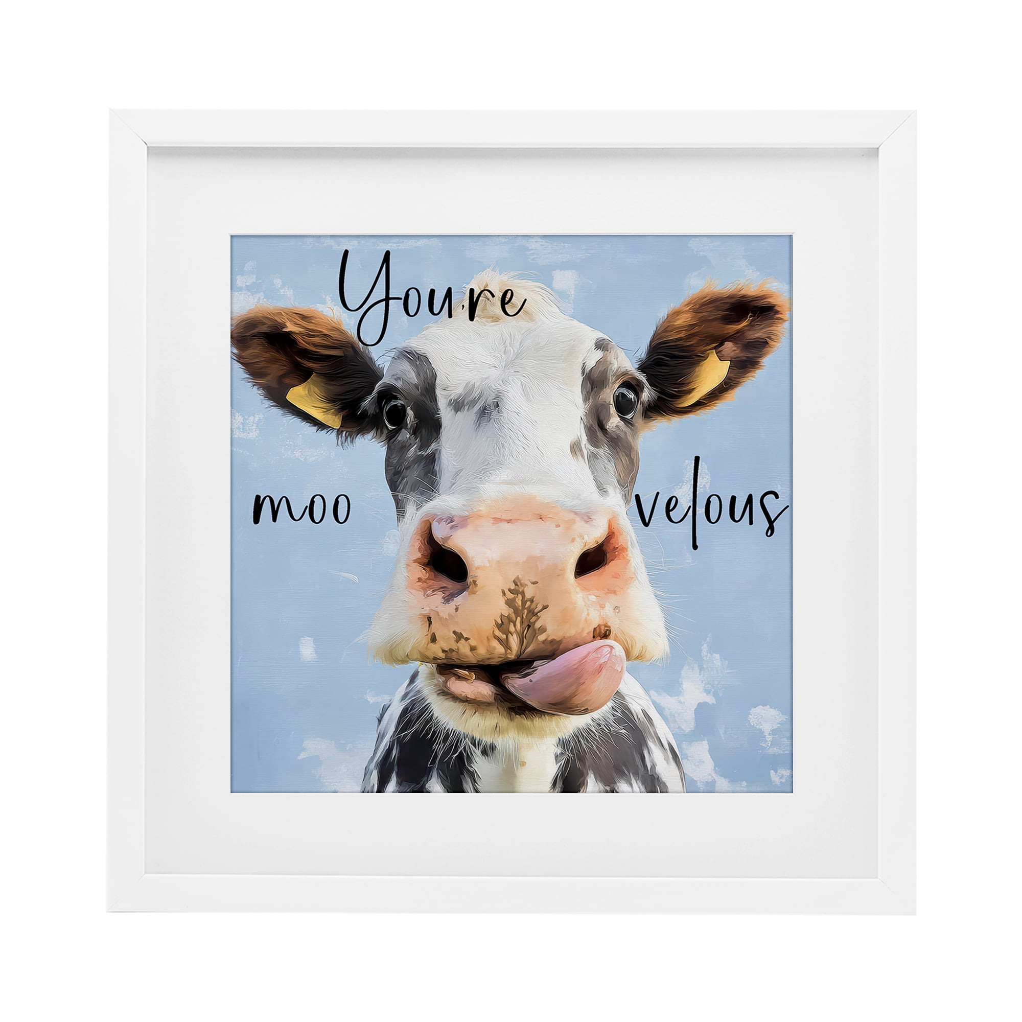 Stupell Industries You're Moo-velous Cow White Framed Print Under Glass, design by Kim Curinga