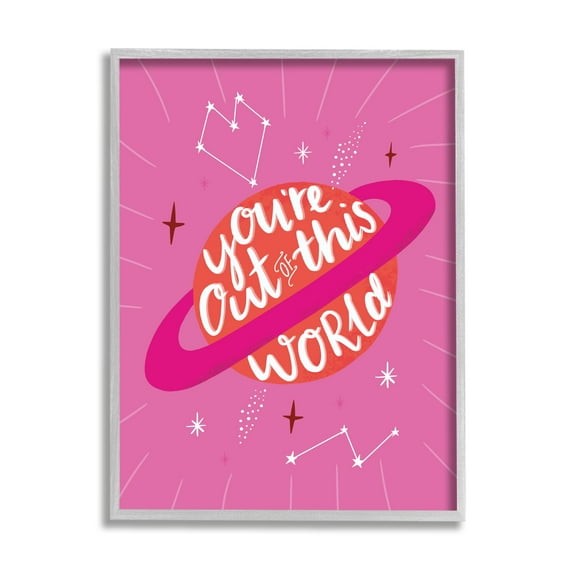 Stupell Industries You're Out of This World Phrase Valentine Pink Planet Graphic Art Gray Framed Art Print Wall Art, 16x20, by Louise Allen