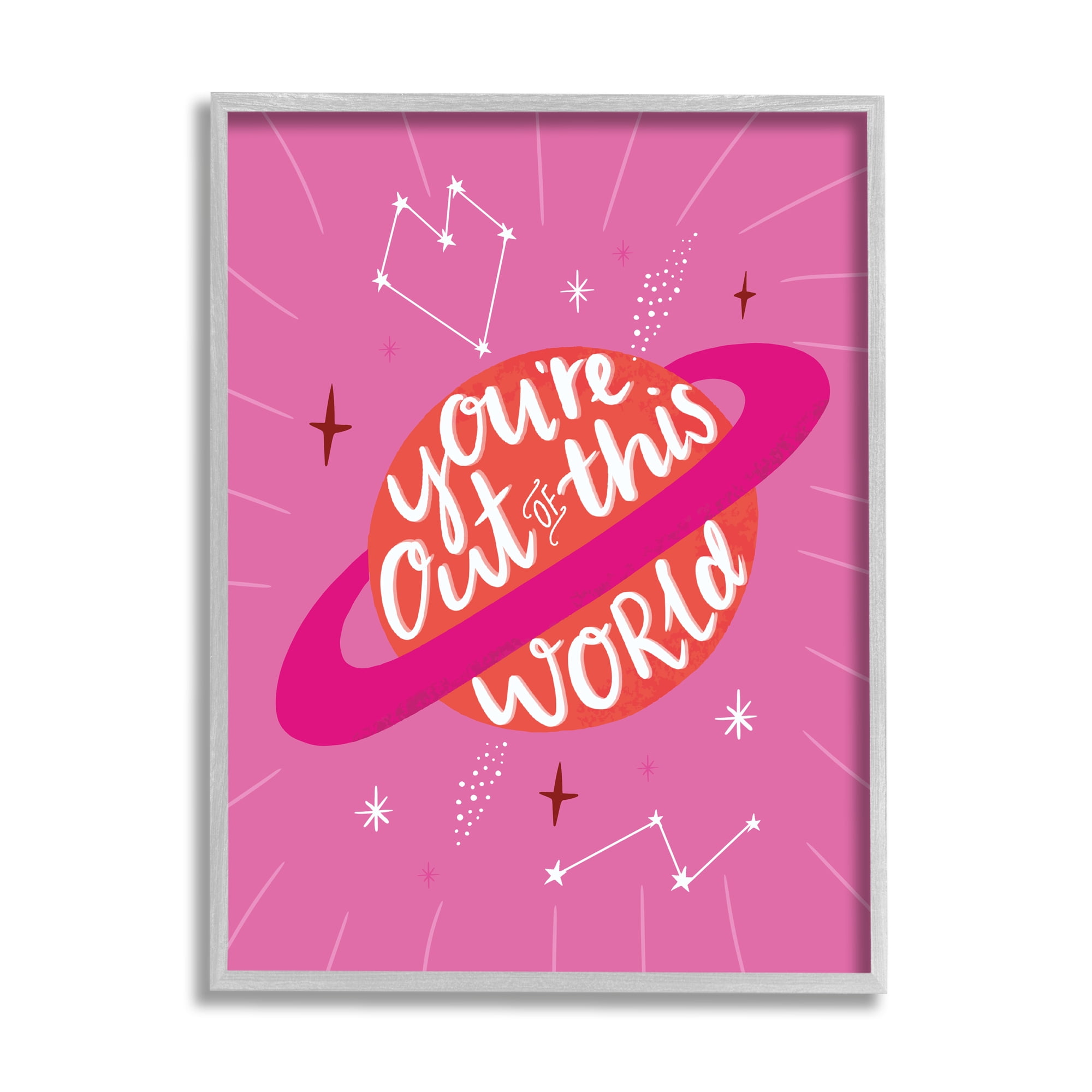 Stupell Industries You're Out of This World Phrase Valentine Pink Planet Graphic Art Gray Framed Art Print Wall Art, 24x30, by Louise Allen