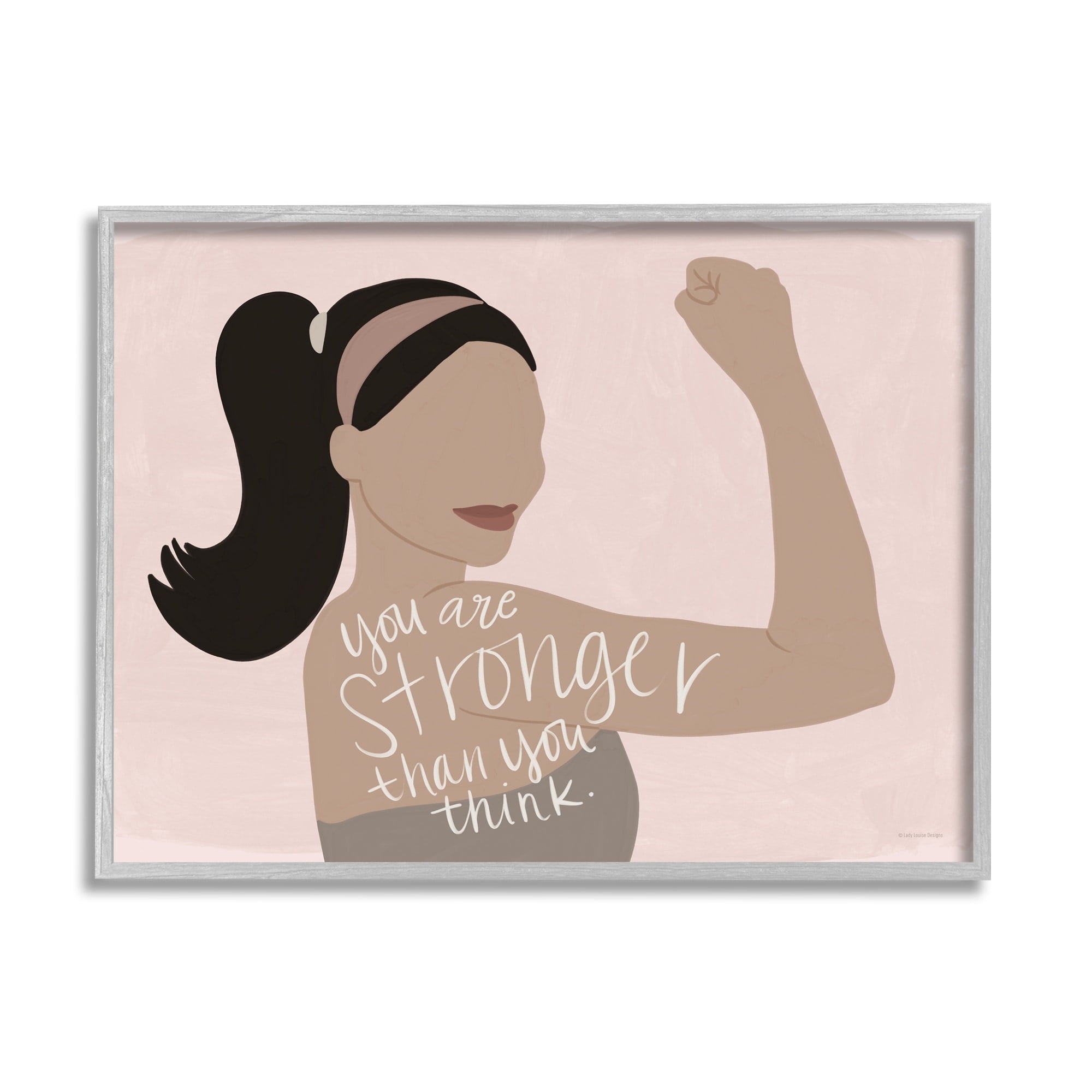 Stupell Industries You're Stronger Than You Think Phrase Motivational Woman Graphic Art Gray Framed Art Print Wall Art, 30x24, by Lady Louise Designs