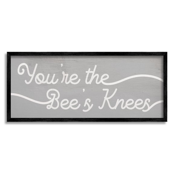 Stupell Industries You're the Bee's Knees Expression Charming Minimal Text Inspirational Painting Black Framed Art Print Wall Art, 13 x 30