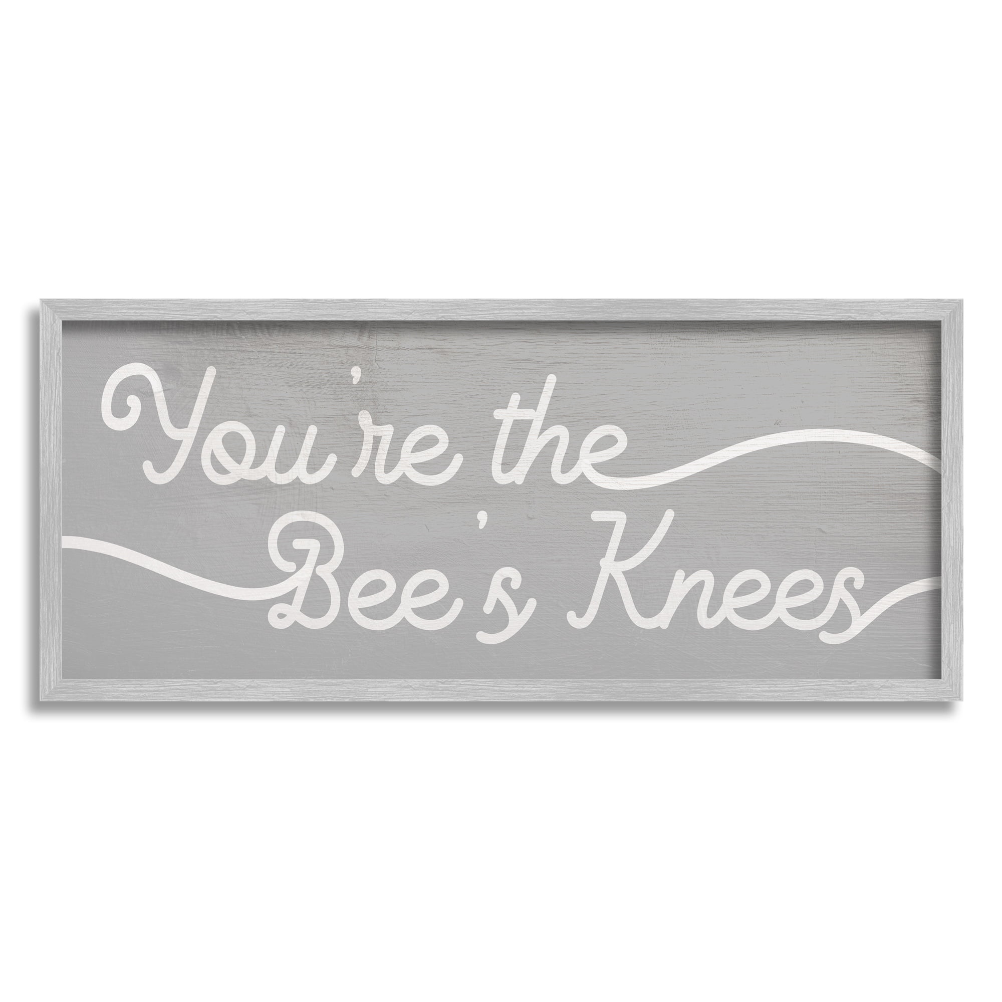 Stupell Industries You're the Bee's Knees Expression Charming Minimal Text Inspirational Painting Gray Framed Art Print Wall Art, 13 x 30
