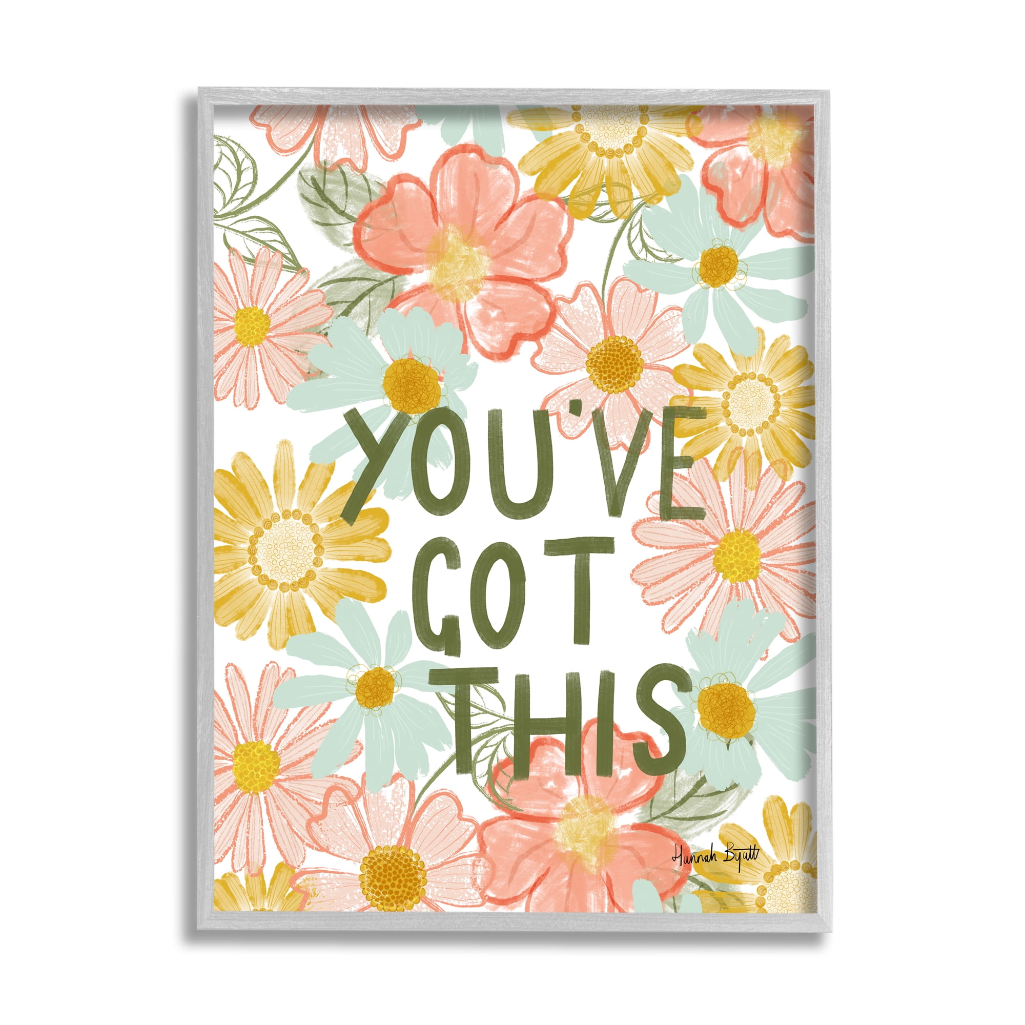 Stupell Industries You've Got This Floral Botanical & Floral Painting Gray Framed Art Print Wall Art, 16 x 20
