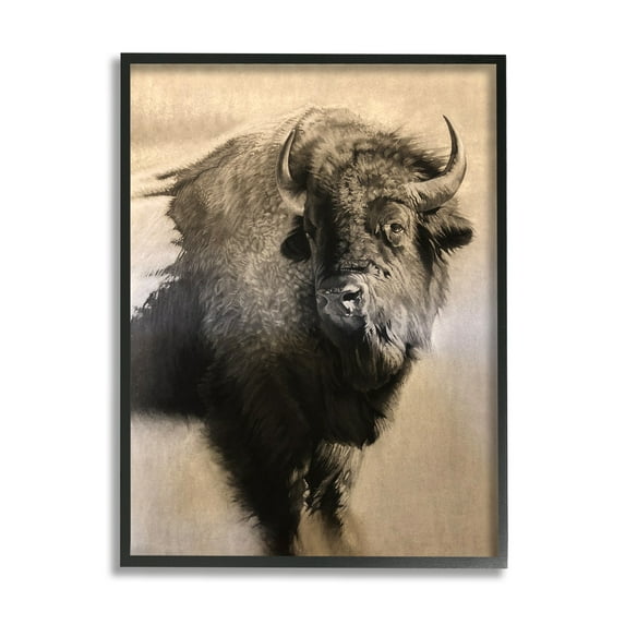 Stupell Industries Young Bull Vintage Portrait Realistic Rustic Animals & Insects Drawing Black Framed Art Print Wall Art, 24 x 30