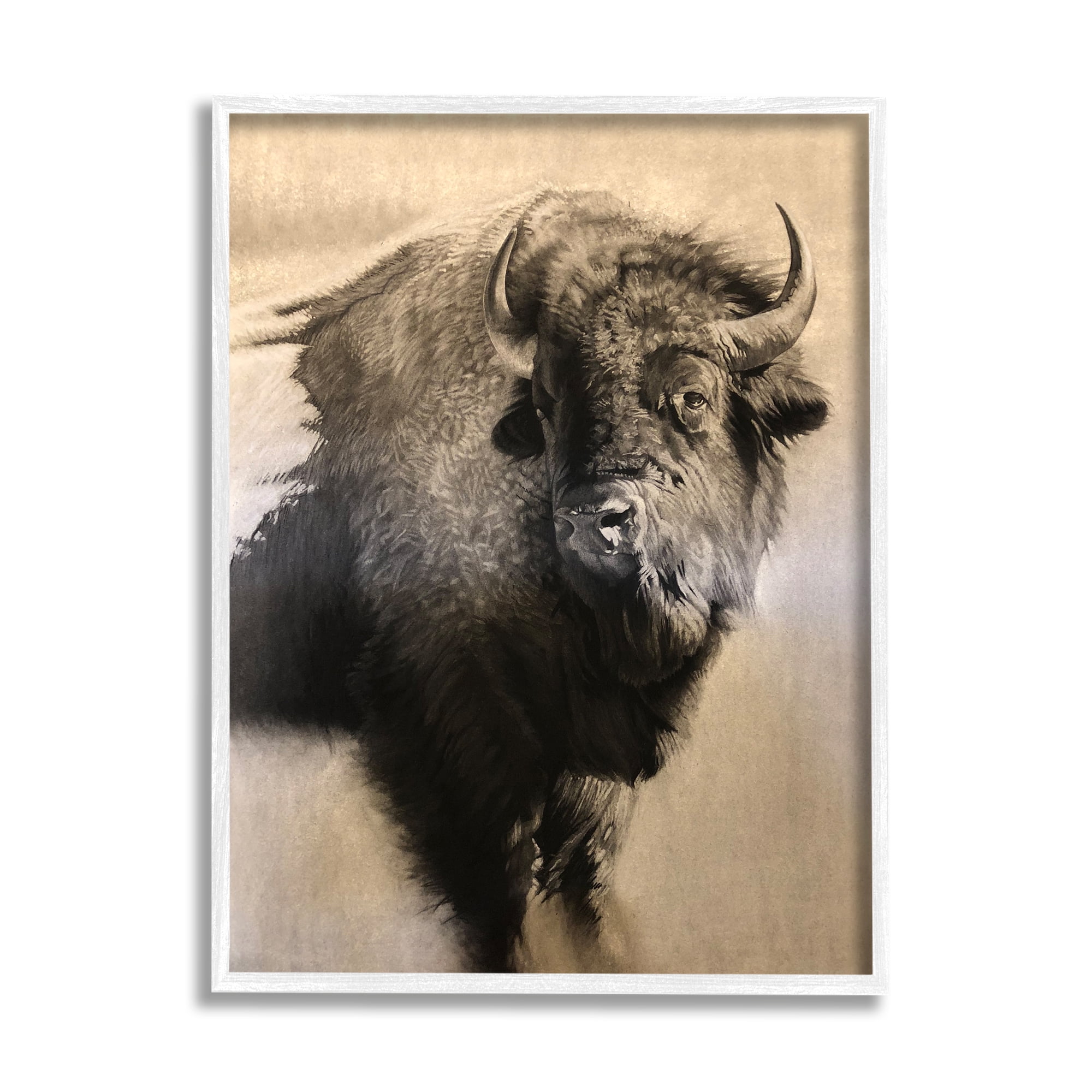Stupell Industries Young Bull Vintage Portrait Realistic Rustic Animals & Insects Drawing White Framed Art Print Wall Art, 11 x 14