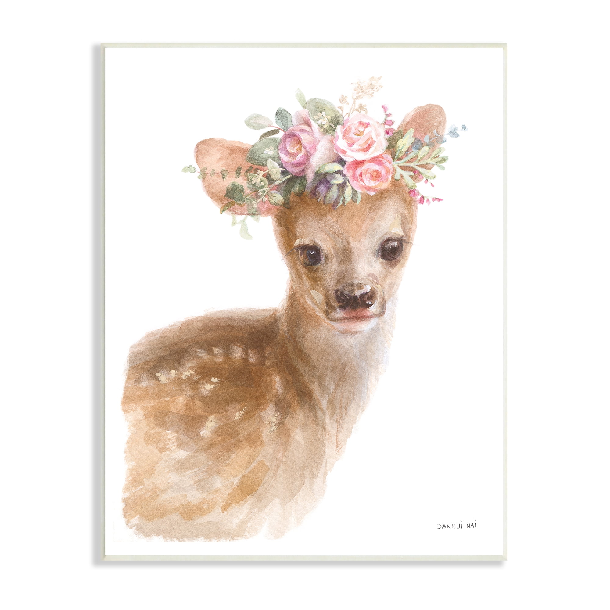 Stupell Industries Young Deer Pink Rose Floral Crown Woodland Animal, 10 x 15, Design by Danhui Nai