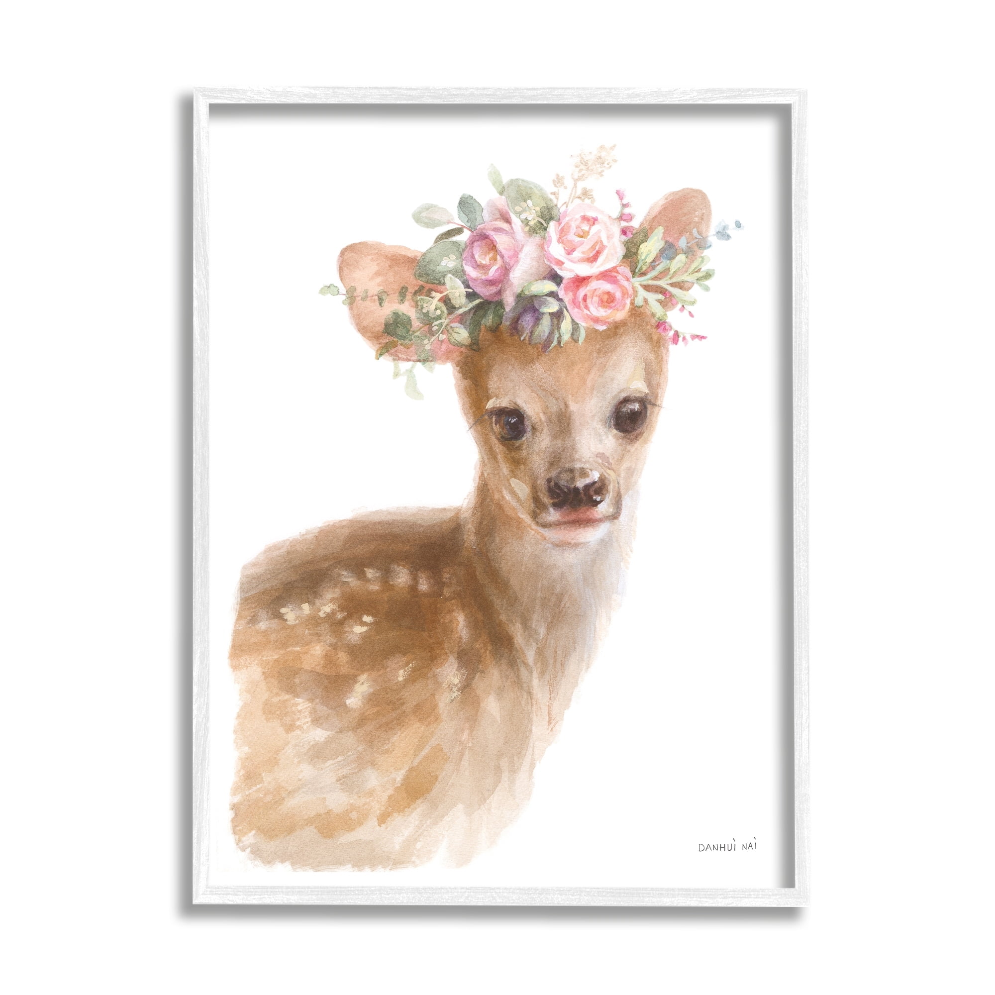 Stupell Industries Young Deer Pink Rose Floral Crown Woodland Animal, 24 x 30, Design by Danhui Nai