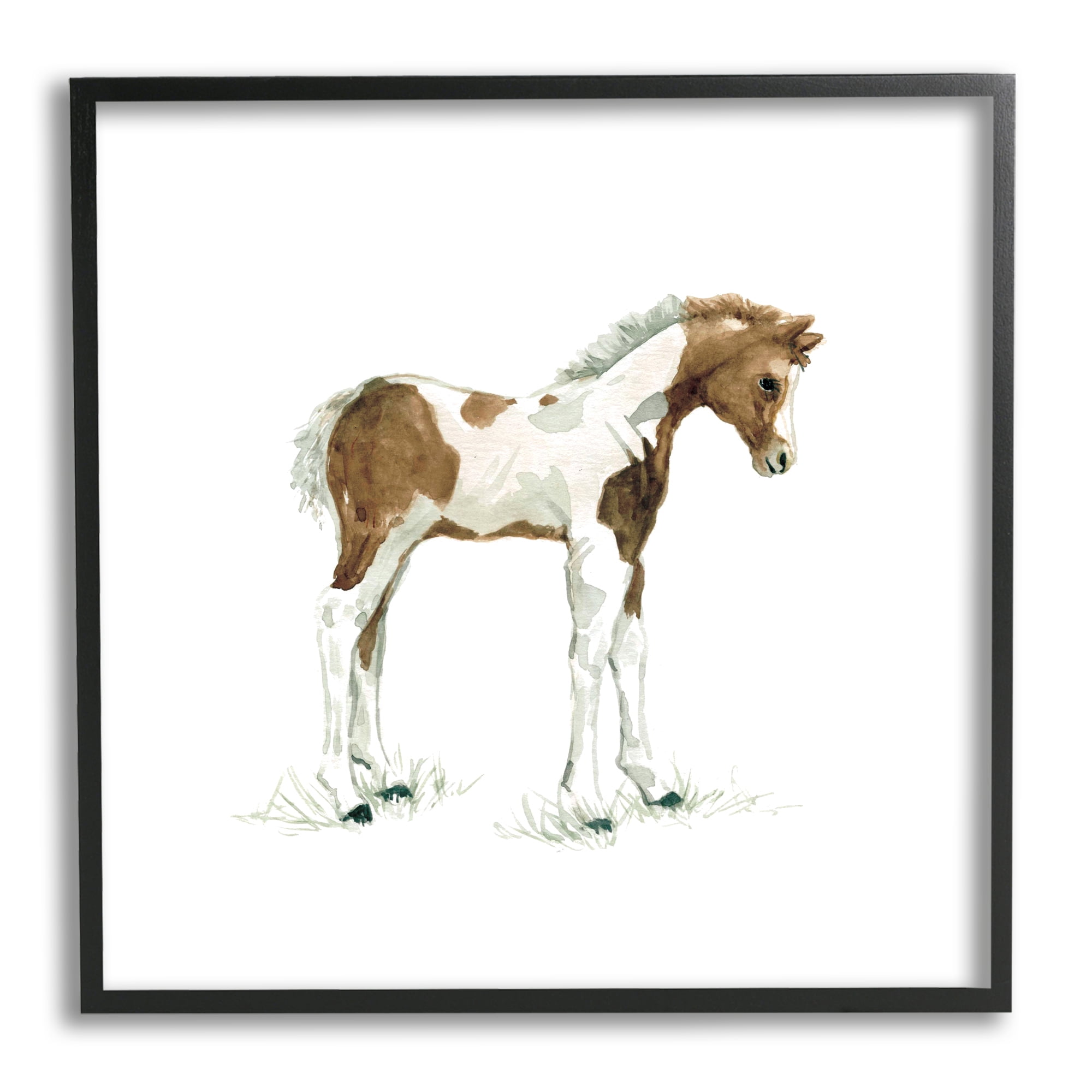 Stupell Industries Young Farm Horse Minimal Country Animal over White Animals & Insects Painting Black Framed Art Print Wall Art, 12 x 12