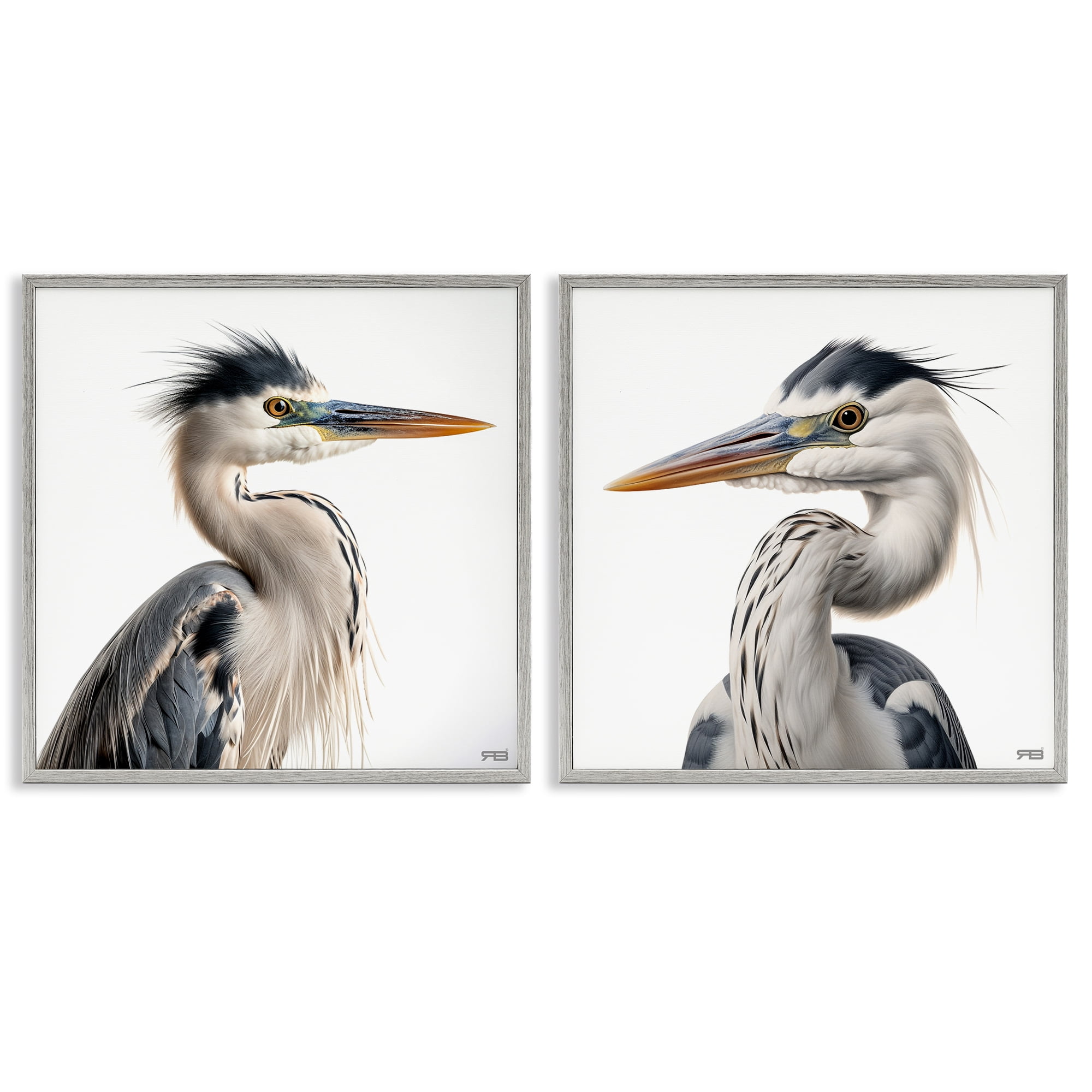 Stupell Industries Young Heron Birds Animals Painting Gray Framed Art Print Wall Art, 12 x 12, Set of 2