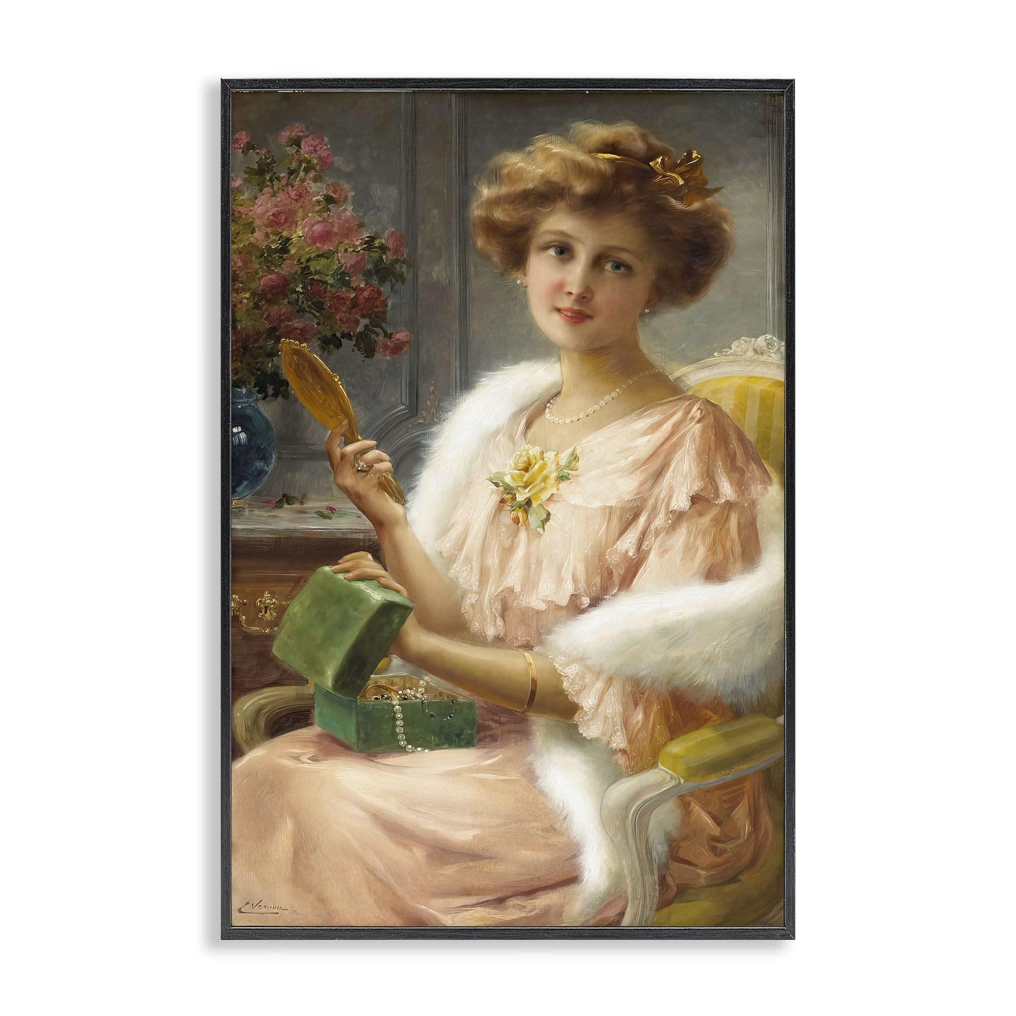 Stupell Industries Young Lady with Mirror Black Framed Giclee Art, design by Tina LeCour