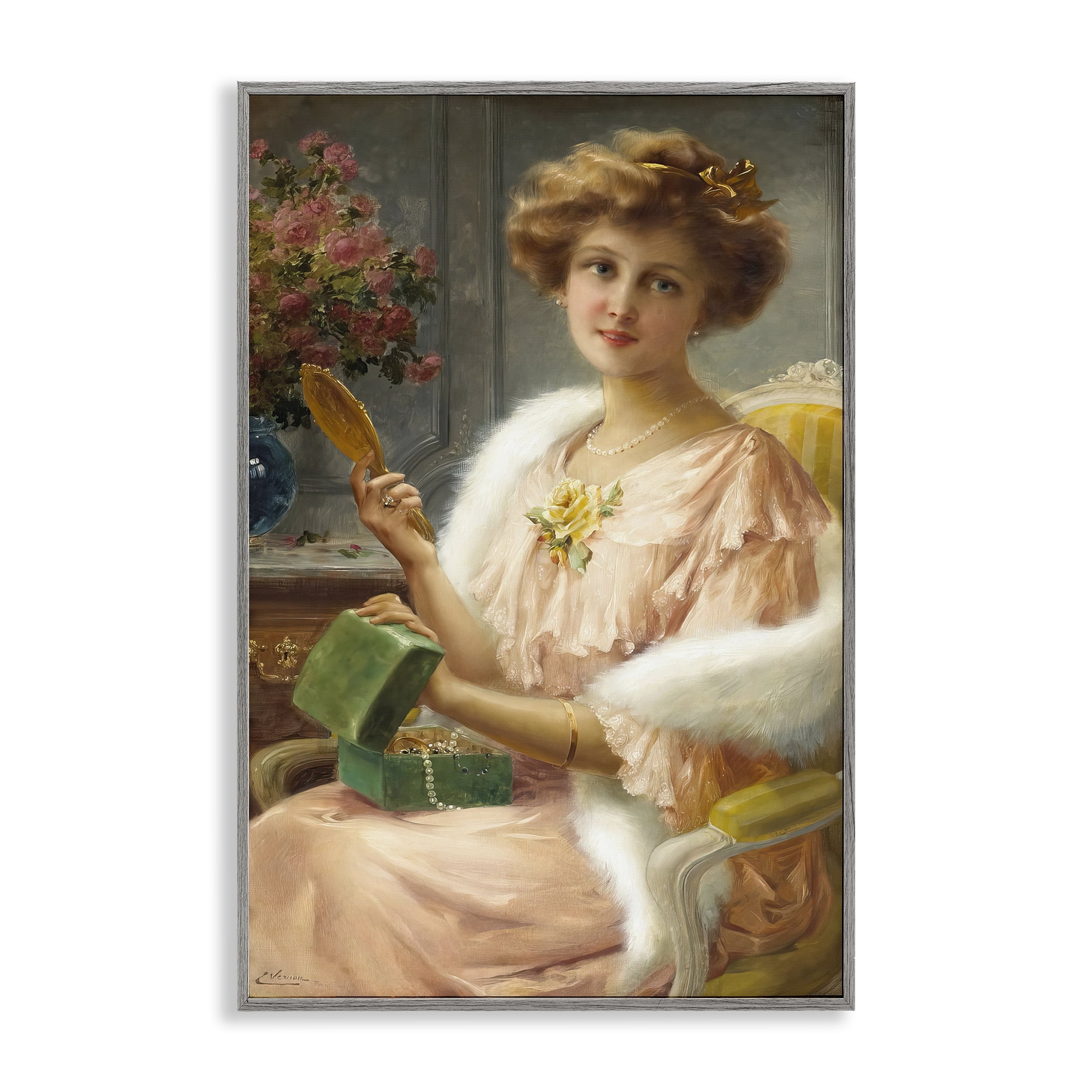 Stupell Industries Young Lady with Mirror Gray Framed Giclee Art, design by Tina LeCour