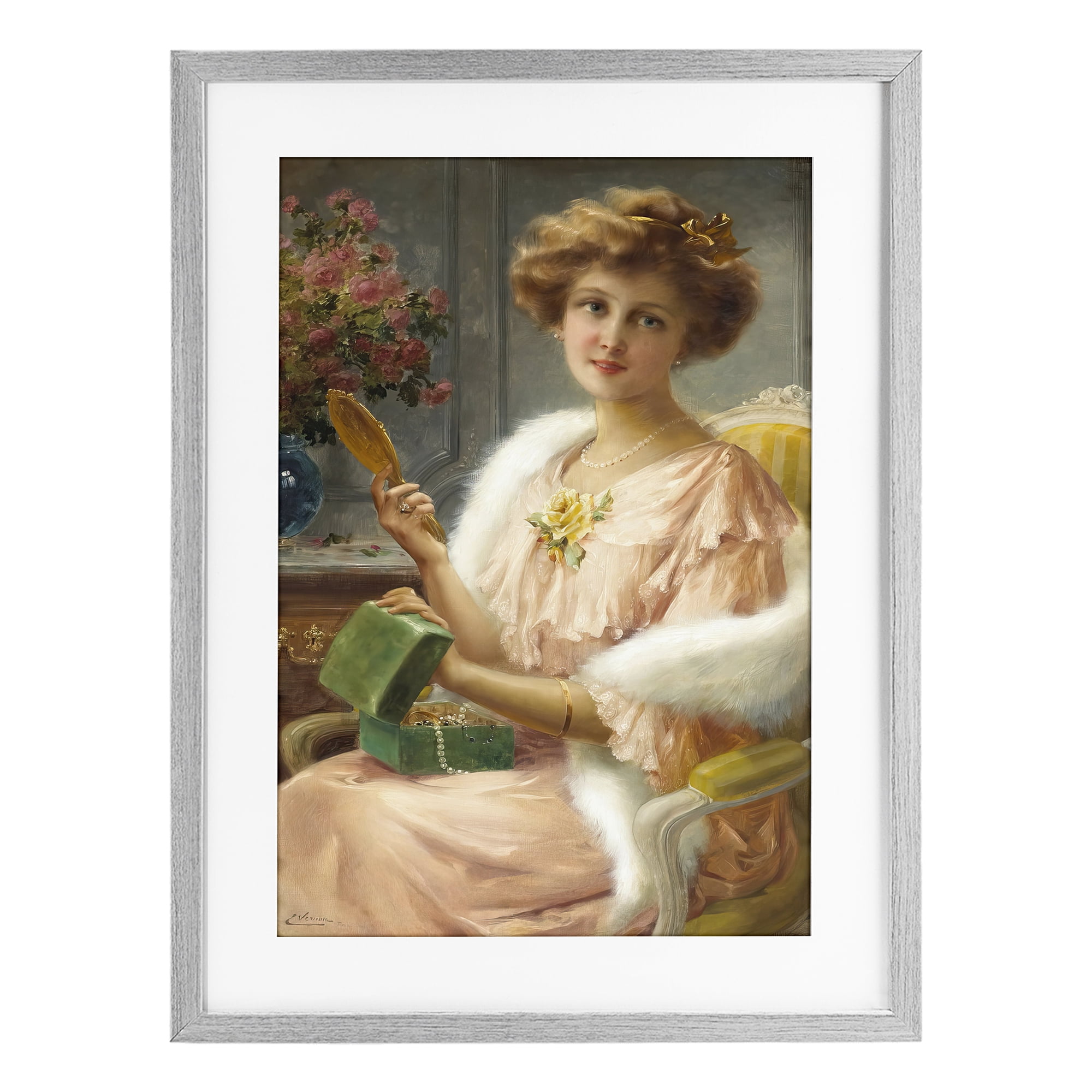 Stupell Industries Young Lady with Mirror Gray Framed Print Under Glass, design by Tina LeCour