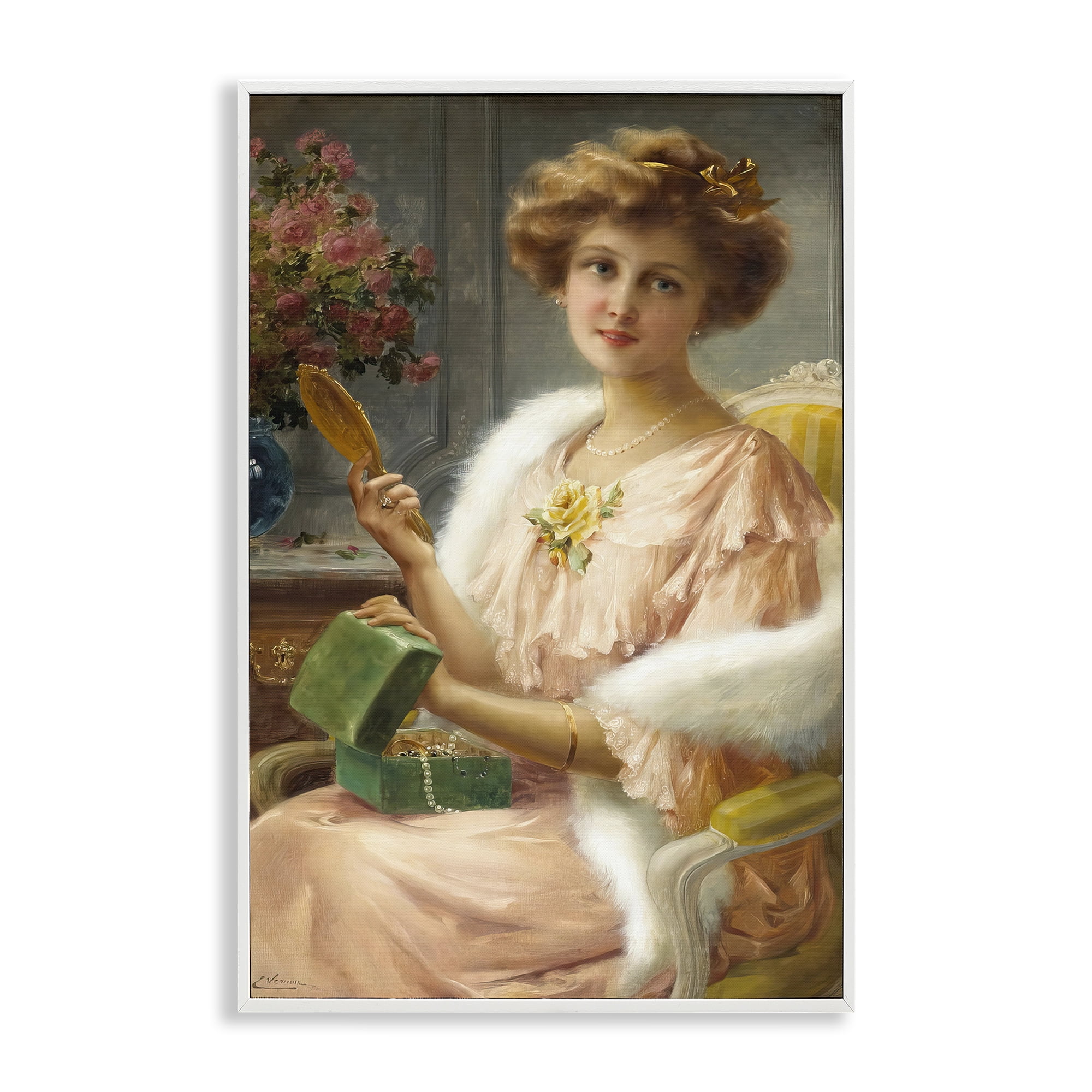 Stupell Industries Young Lady with Mirror White Framed Giclee Art, design by Tina LeCour