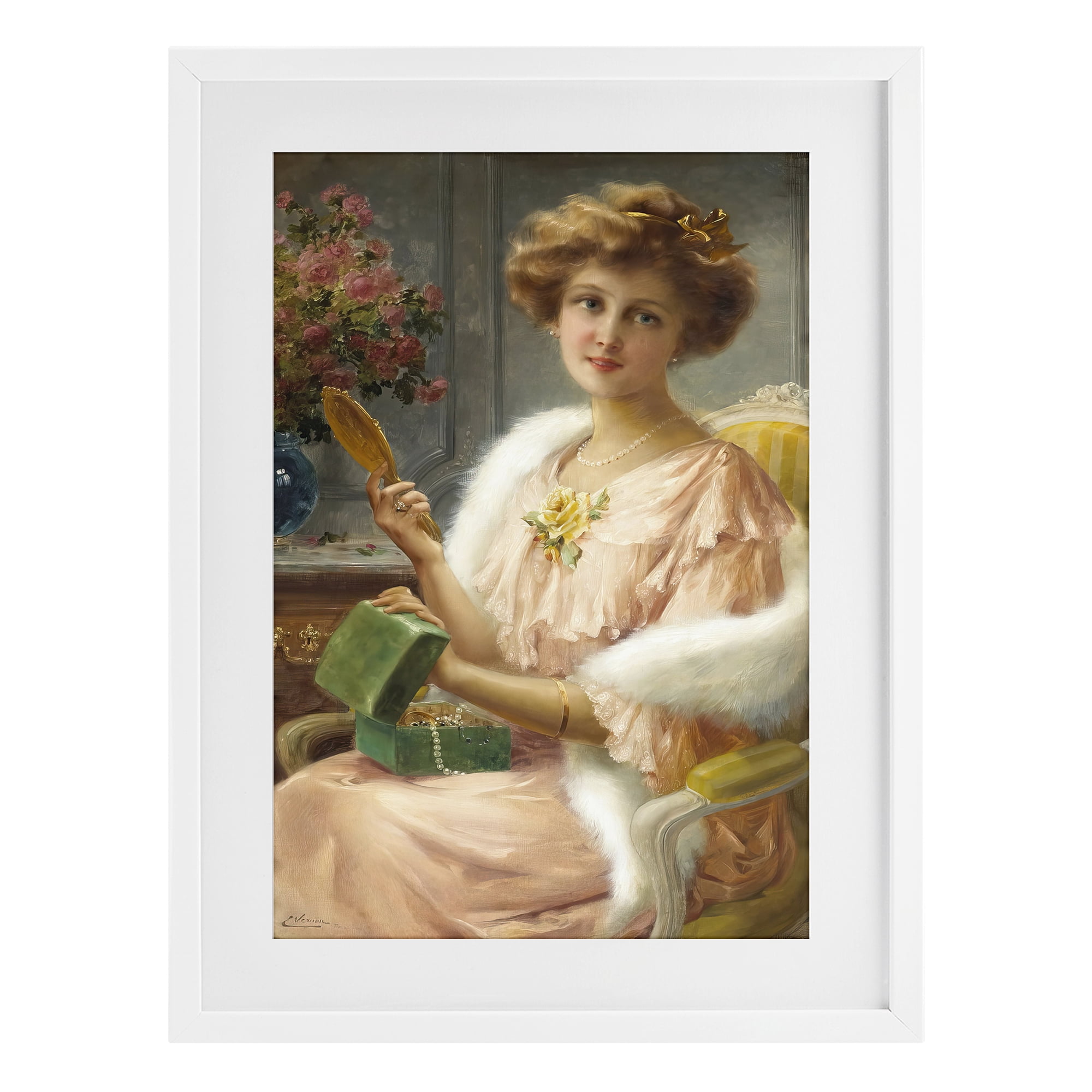 Stupell Industries Young Lady with Mirror White Framed Print Under Glass, design by Tina LeCour