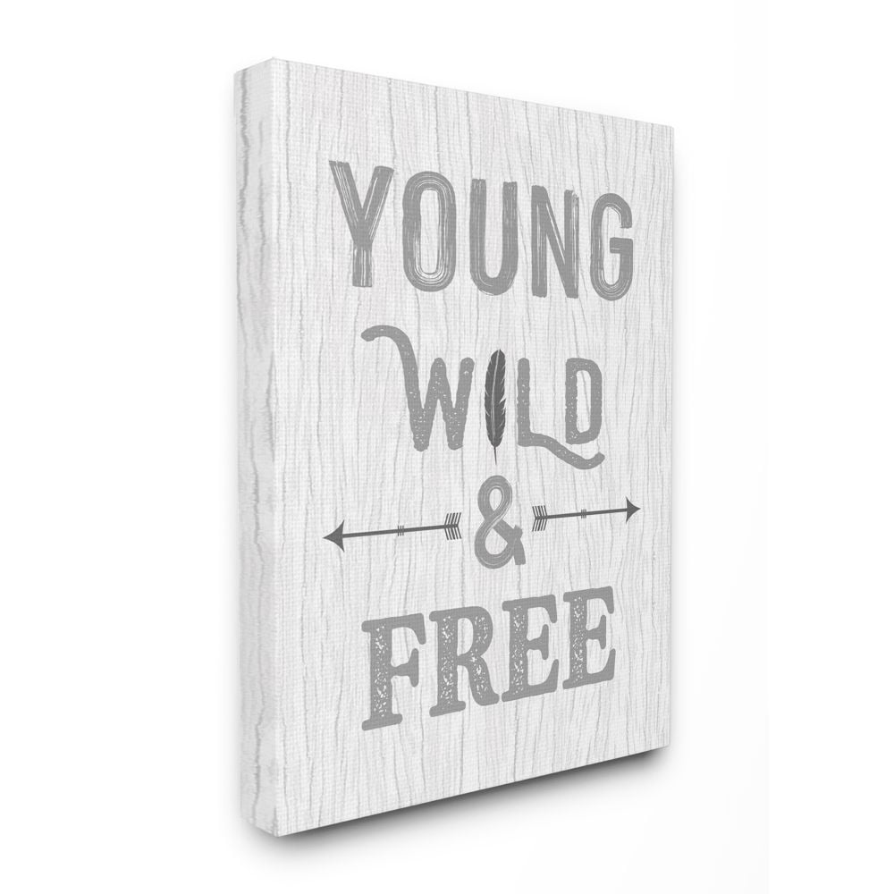 Stupell Industries Young Wild and Free Phrase Rustic Nature Design Canvas Wall Art Design by Ashley Calhoun, 36" x 48"