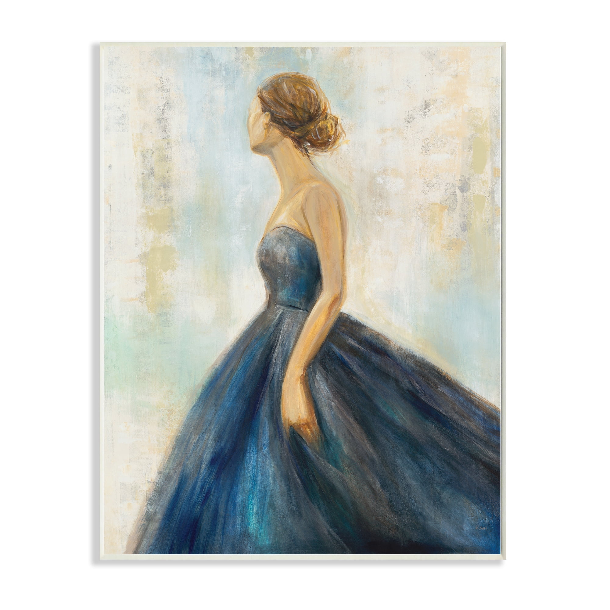 Stupell Industries Young Woman Blue Dress Soft Focus Pose,13 x 19,Designed by K. Nari