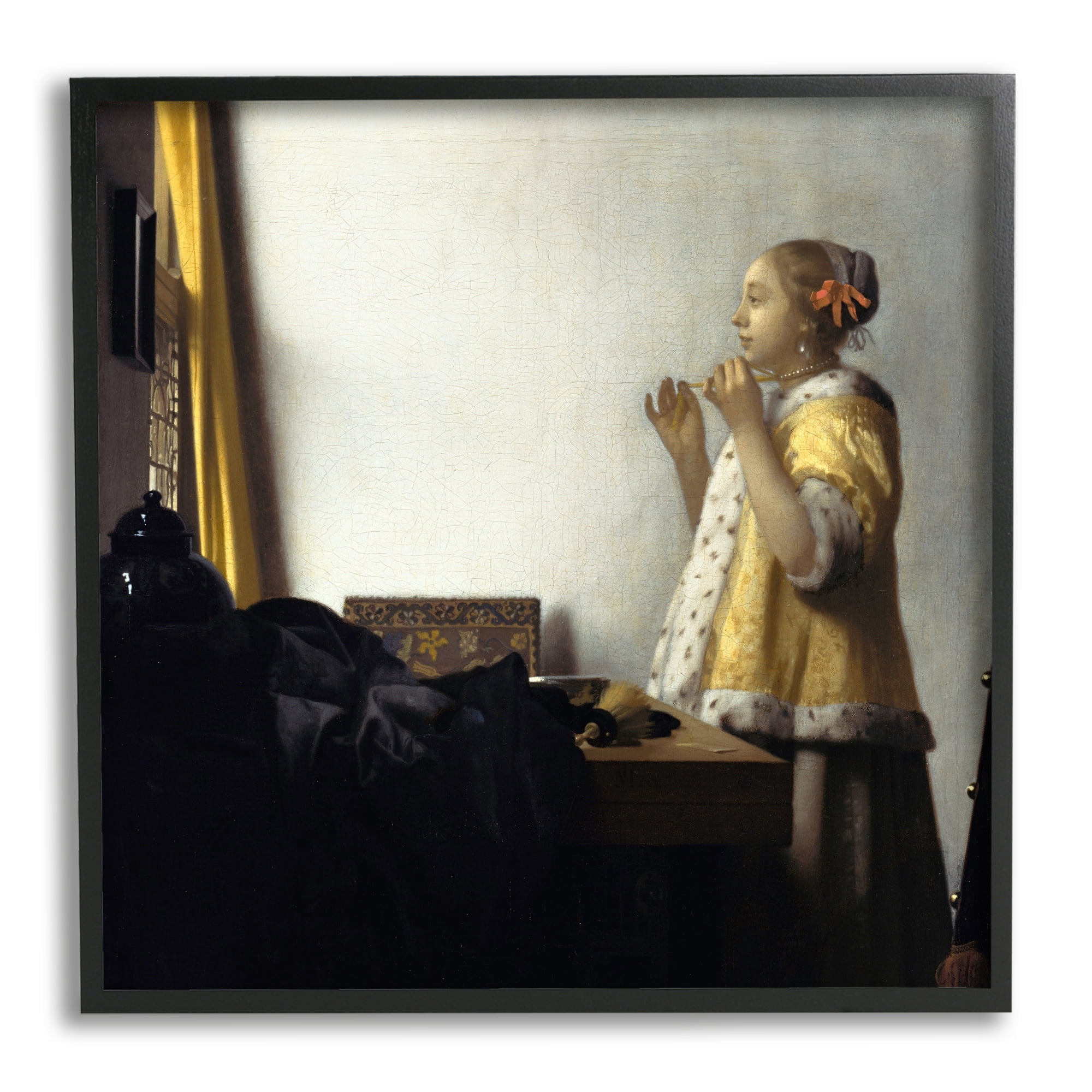 Young Woman with Pearl Necklace Framed Canvas Art