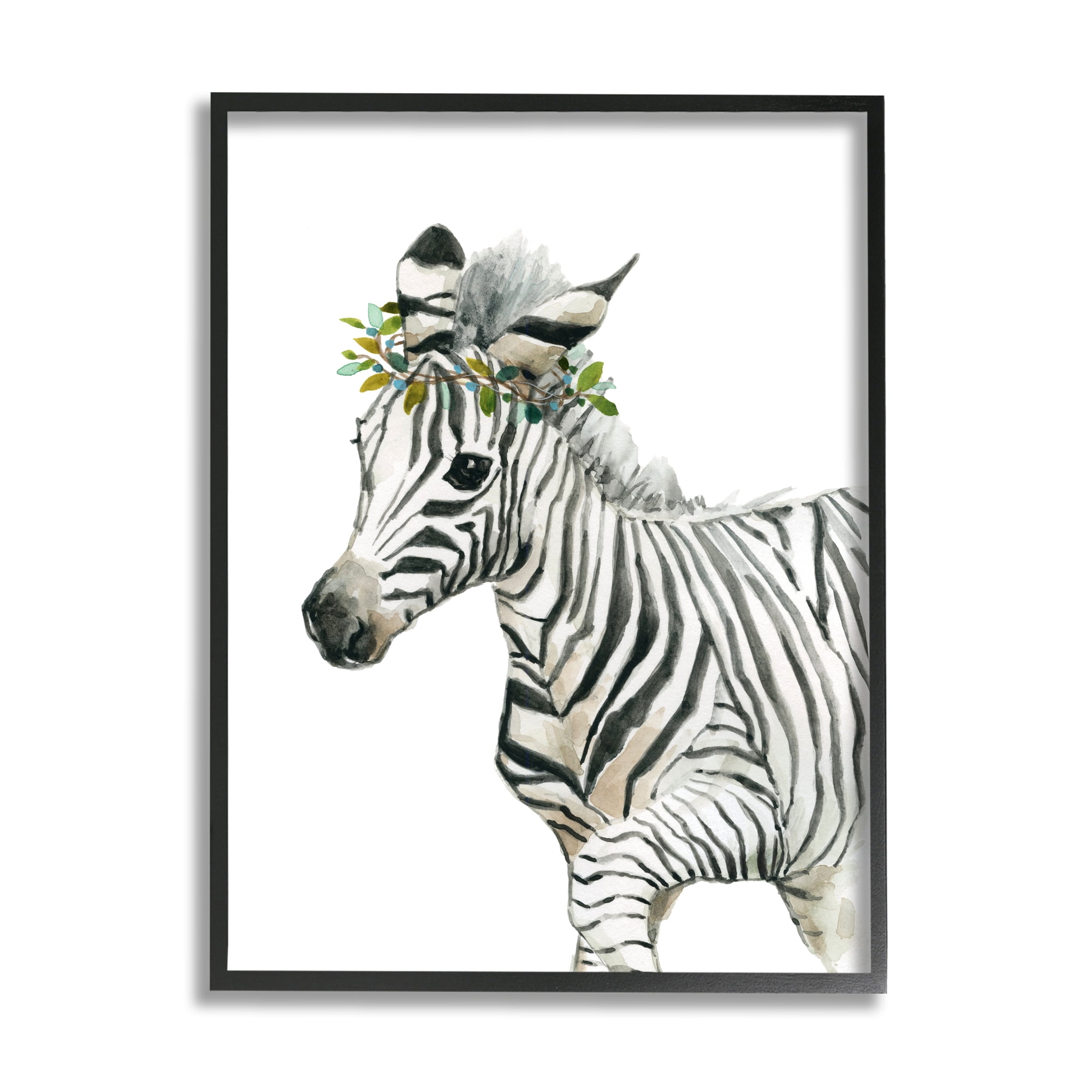 Stupell Industries Young Zebra Boho Fashion Chic Forest Crown Animals & Insects Painting Black Framed Art Print Wall Art, 11 x 14