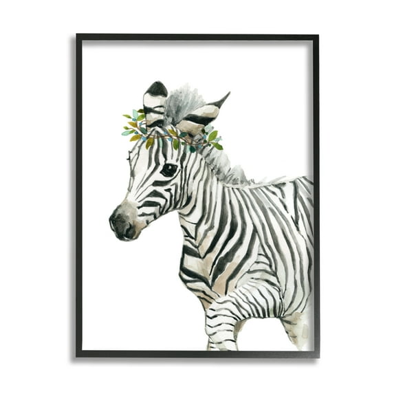 Stupell Industries Young Zebra Boho Fashion Chic Forest Crown Animals & Insects Painting Black Framed Art Print Wall Art, 24 x 30