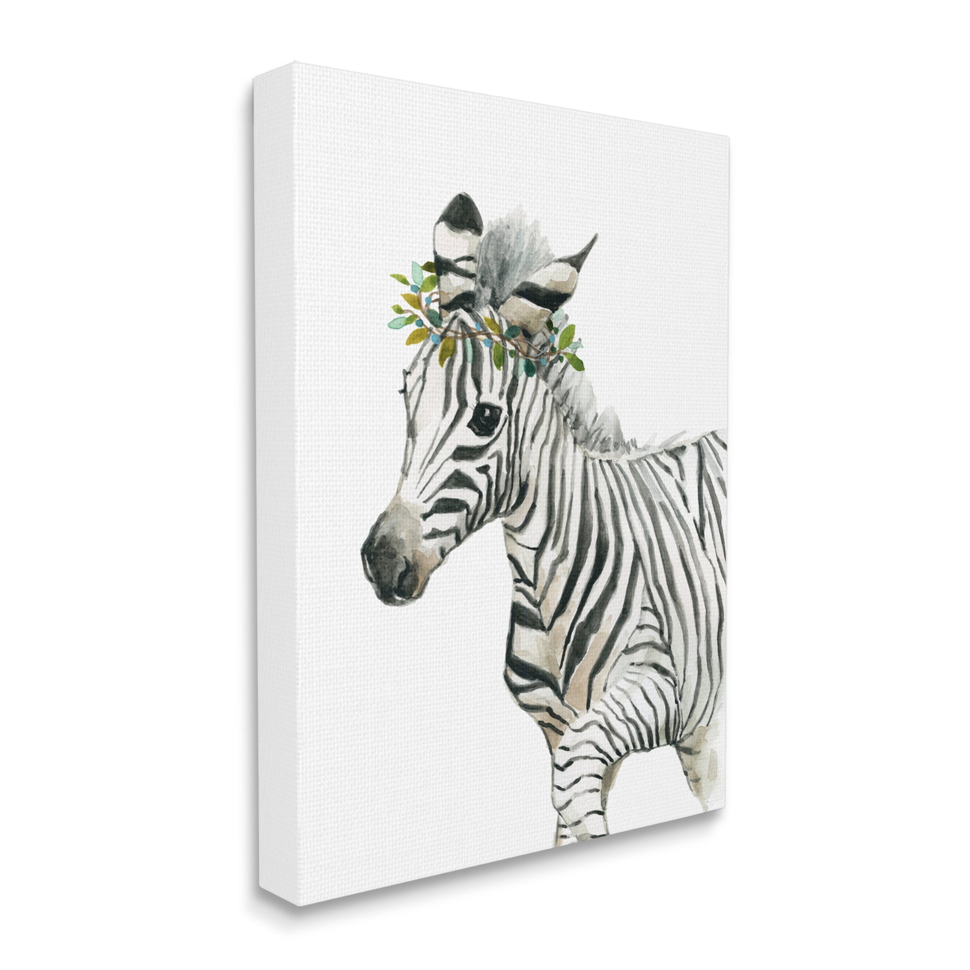 Stupell Industries Young Zebra Boho Fashion Chic Forest Crown Animals & Insects Painting Gallery Wrapped Canvas Print Wall Art, 24 x 30