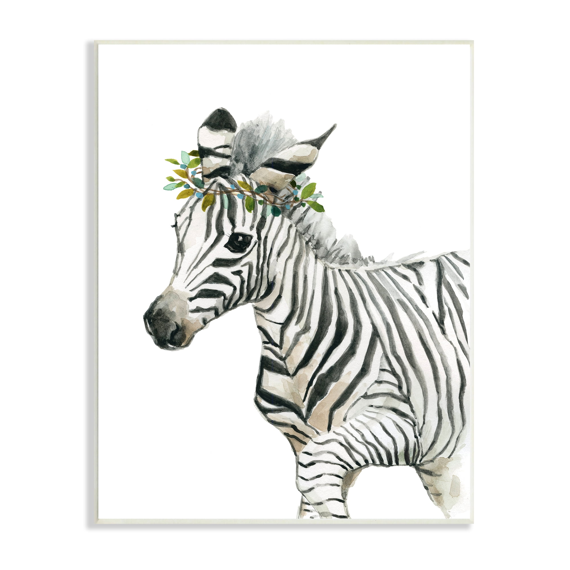 Stupell Industries Young Zebra Boho Fashion Chic Forest Crown Animals & Insects Painting Unframed Art Print Wall Art, 13 x 19
