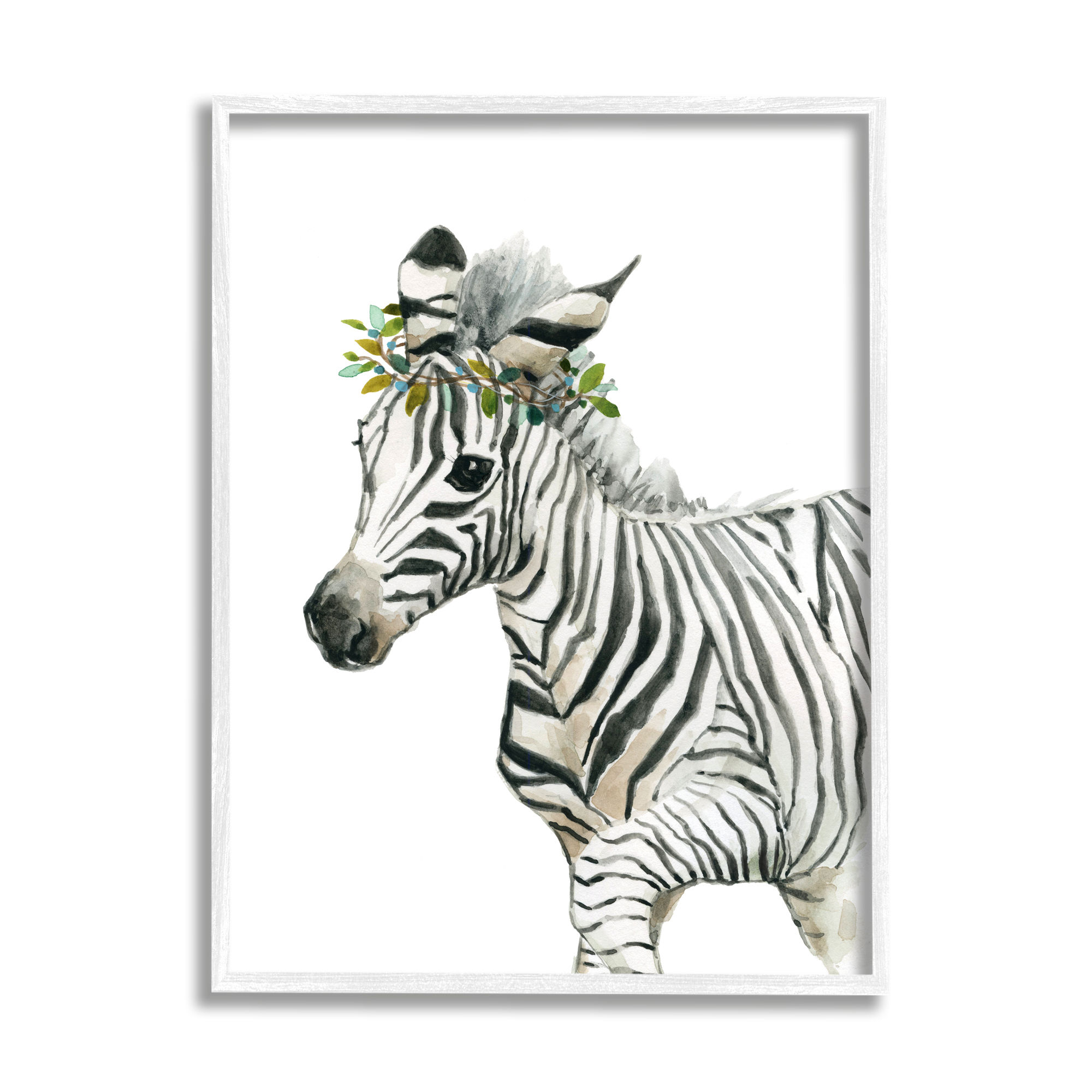 Stupell Industries Young Zebra Boho Fashion Chic Forest Crown Animals & Insects Painting White Framed Art Print Wall Art, 16 x 20