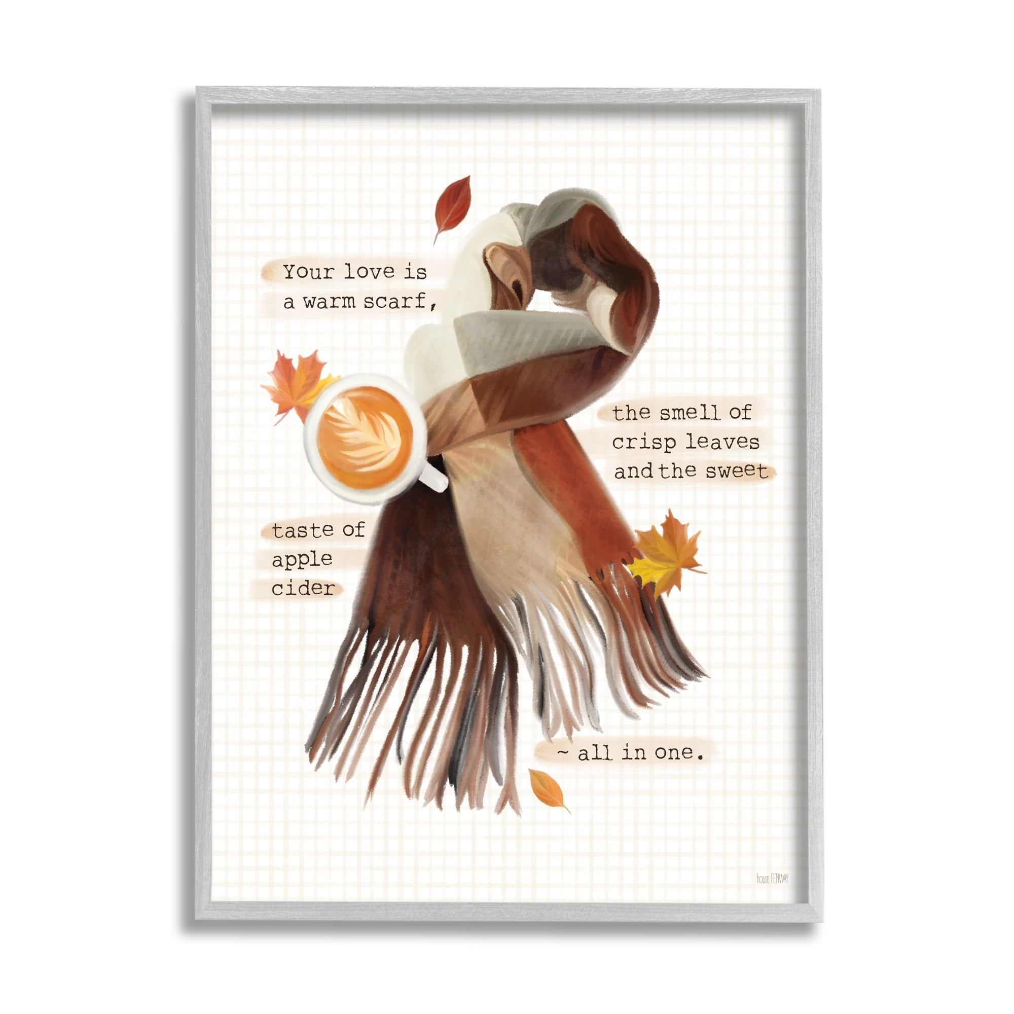 Stupell Industries Your Love is A Warm Scarf Romantic Phrase Paintings Gray Framed Art Print Wall Art, 16x20, by House Fenway