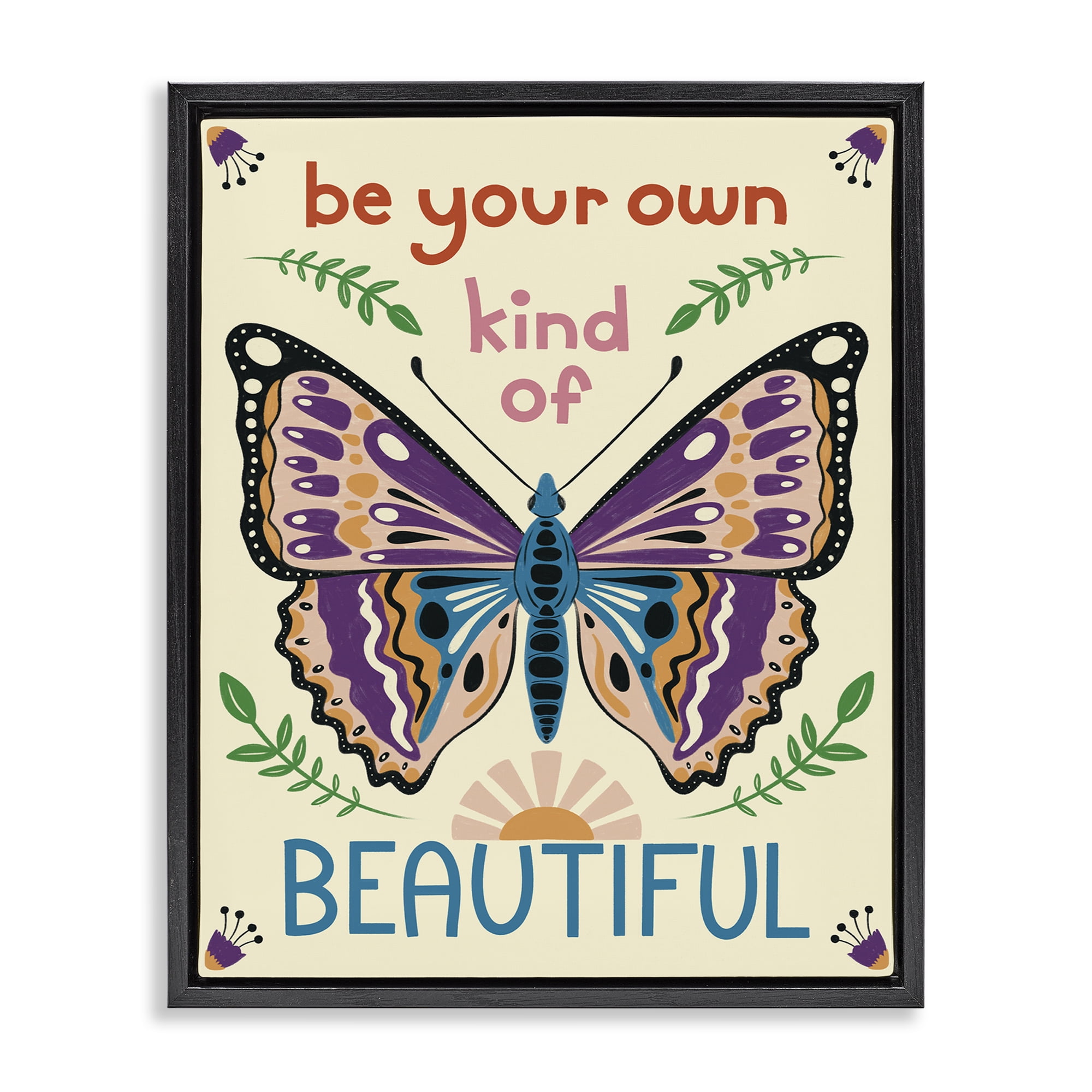 Stupell Industries Your Own Beautiful Butterfly Insects Painting Black Floater Framed Canvas Art Print Wall Art, 17 x 21