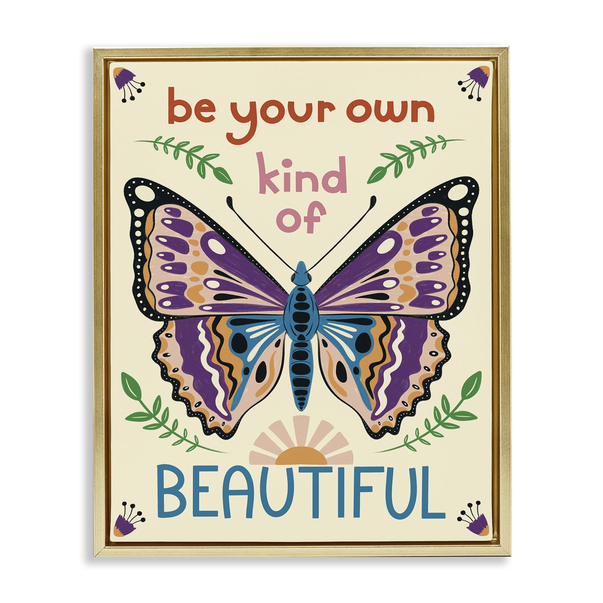 Stupell Industries Your Own Beautiful Butterfly Insects Painting Gold Floater Framed Canvas Art Print Wall Art, 17 x 21