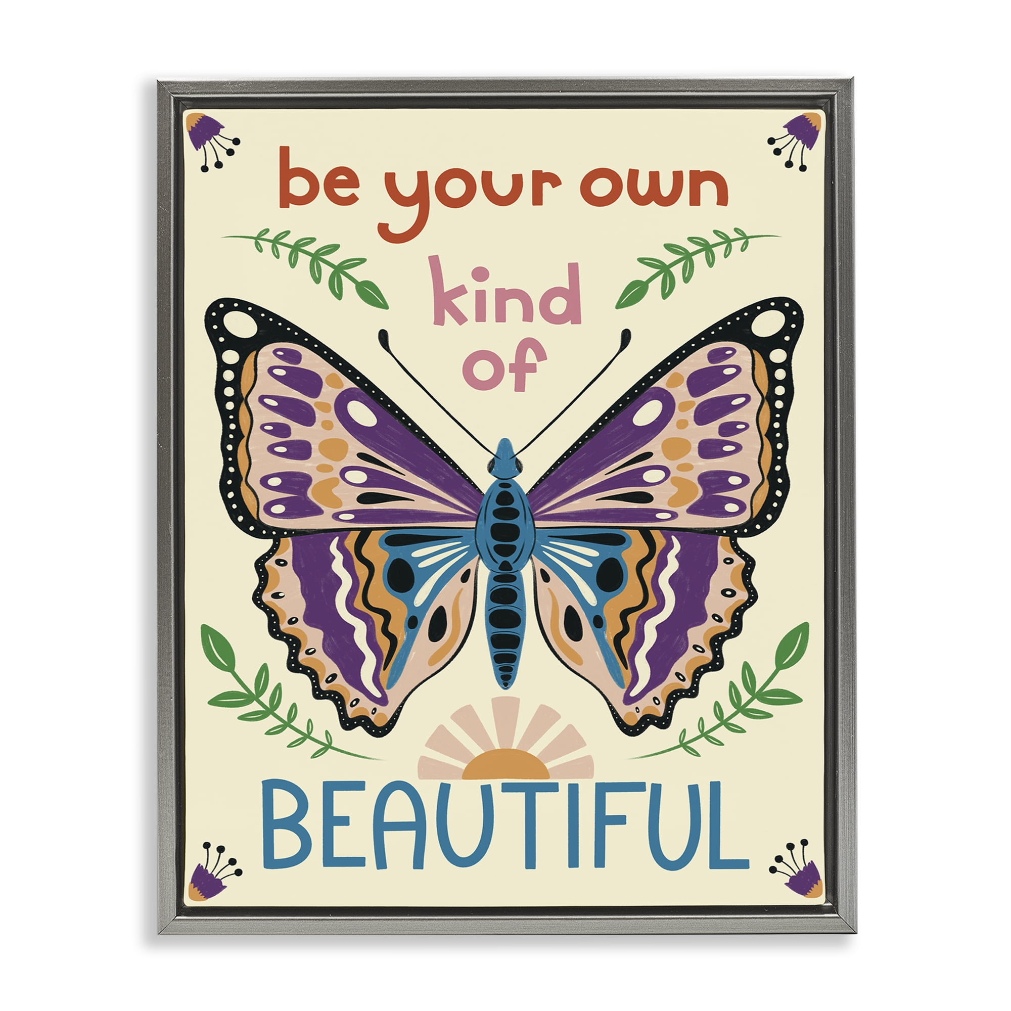 Stupell Industries Your Own Beautiful Butterfly Insects Painting Gray Floater Framed Canvas Art Print Wall Art, 17 x 21