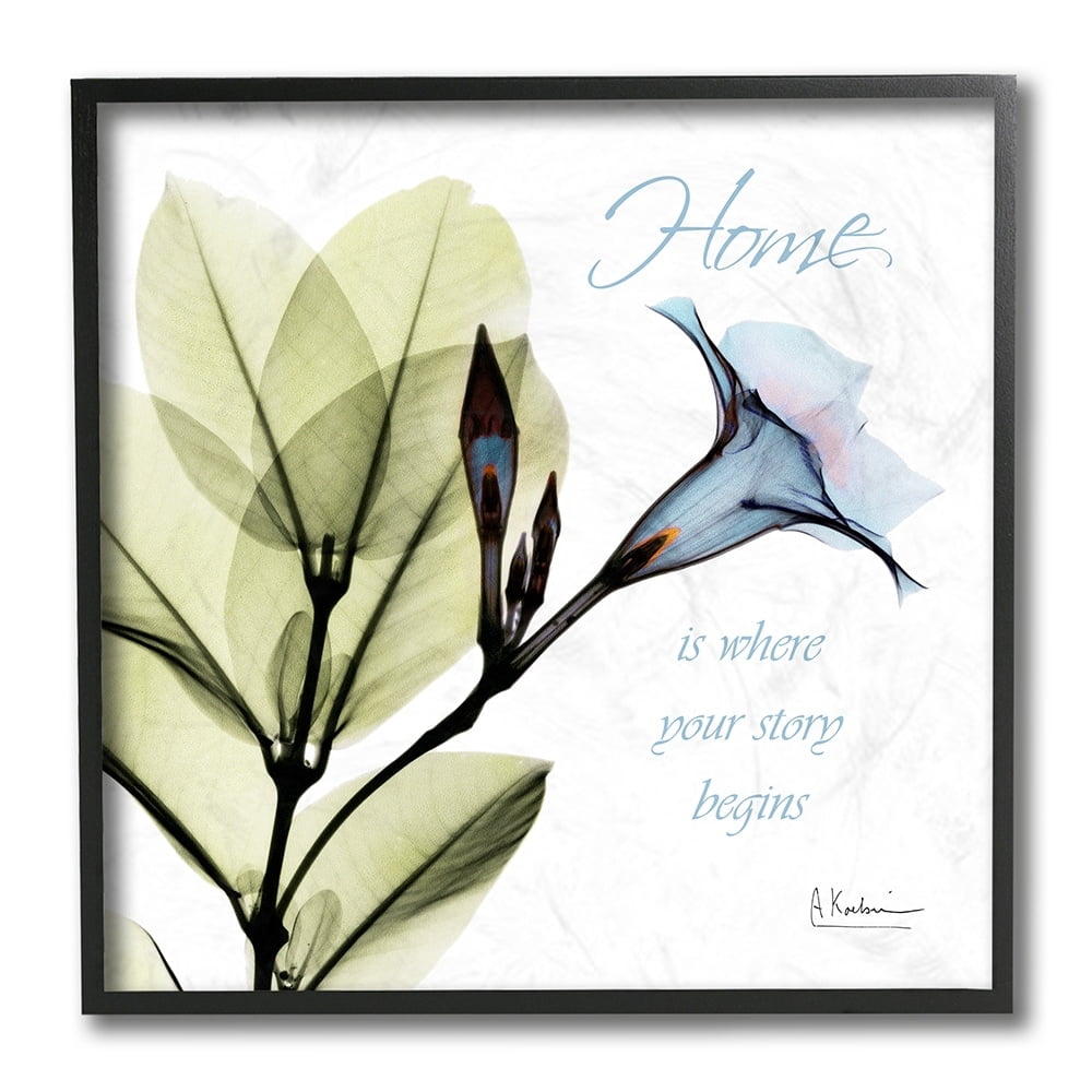 Stupell Industries Your Story Begins Phrase Blue Floral Silhouette Black Framed by Albert Koetsier