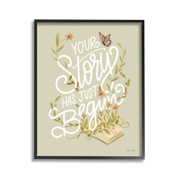 Stupell Industries Your Story Inspirational Botanical & Floral Painting Black Framed Art Print Wall Art, 11 x 14