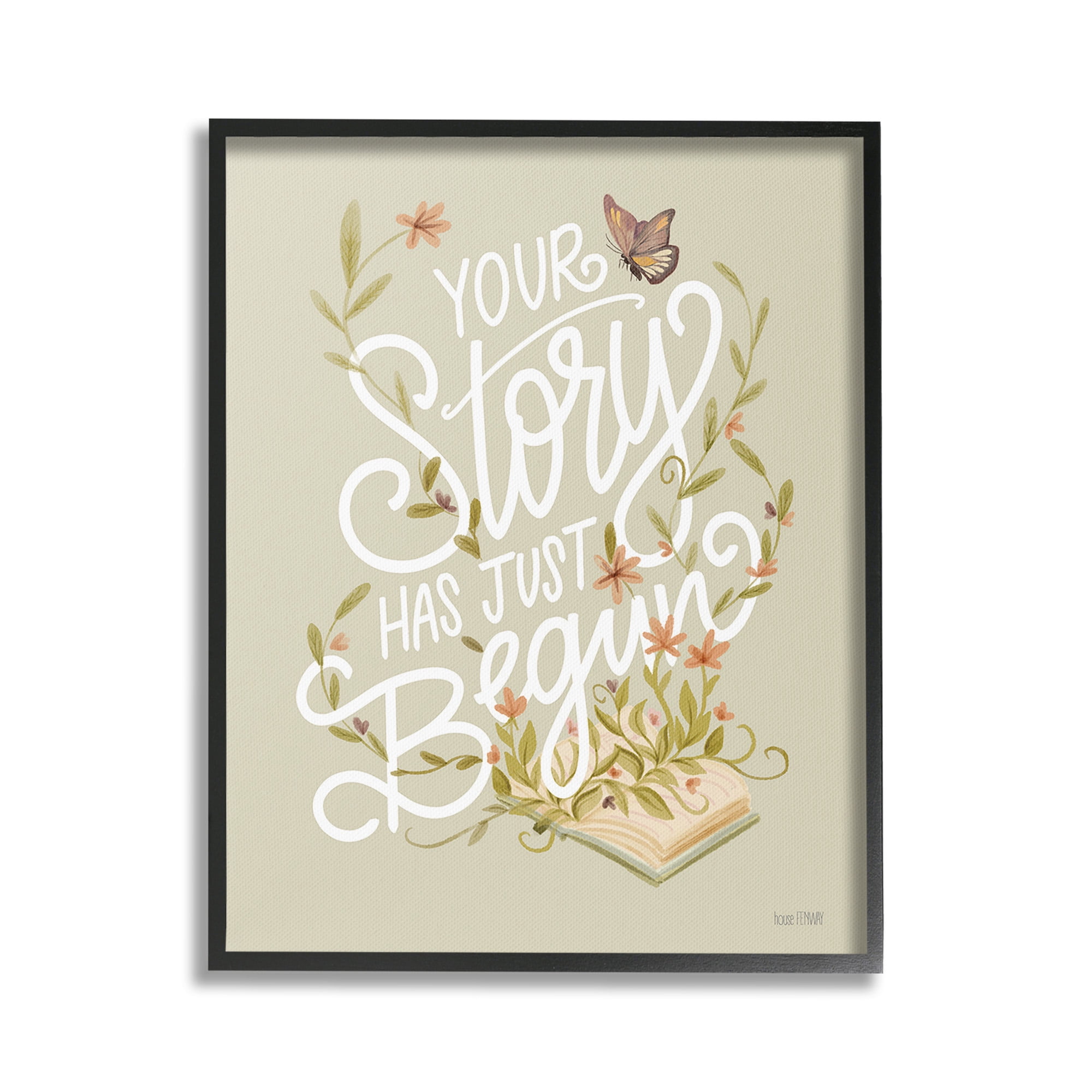 Stupell Industries Your Story Inspirational Botanical & Floral Painting Black Framed Art Print Wall Art, 24 x 30