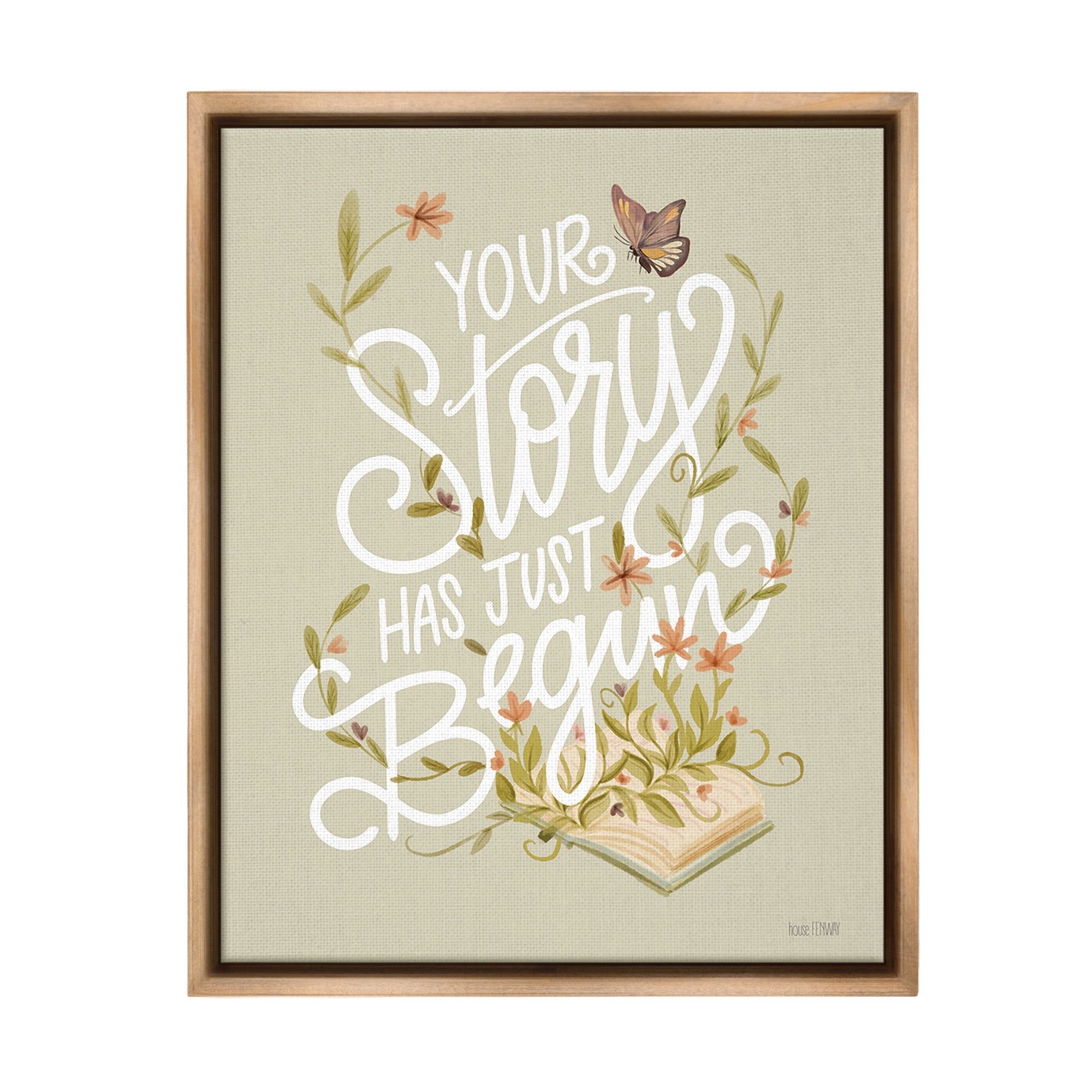 Stupell Industries Your Story Inspirational Botanical & Floral Painting Brown Floater Framed Canvas Art Print Wall Art, 17 x 21