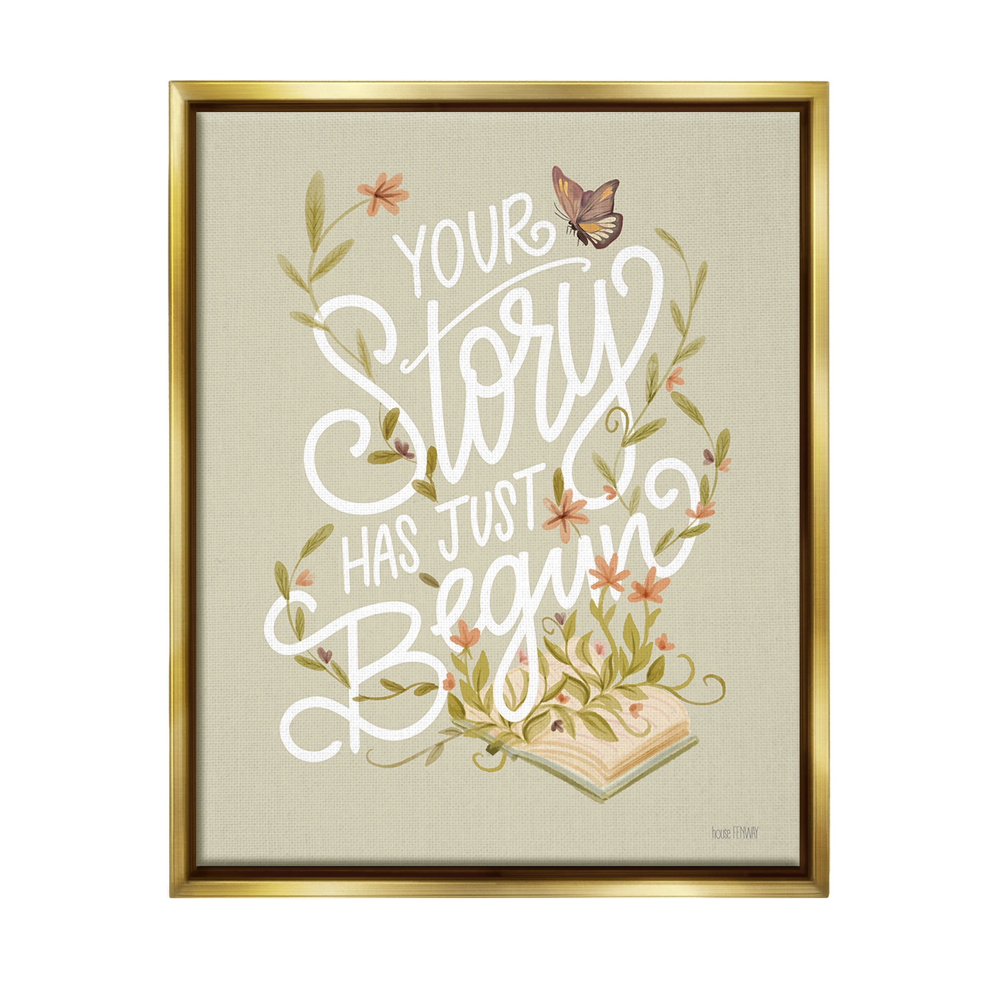 Stupell Industries Your Story Inspirational Botanical & Floral Painting Gold Floater Framed Canvas Art Print Wall Art, 17 x 21