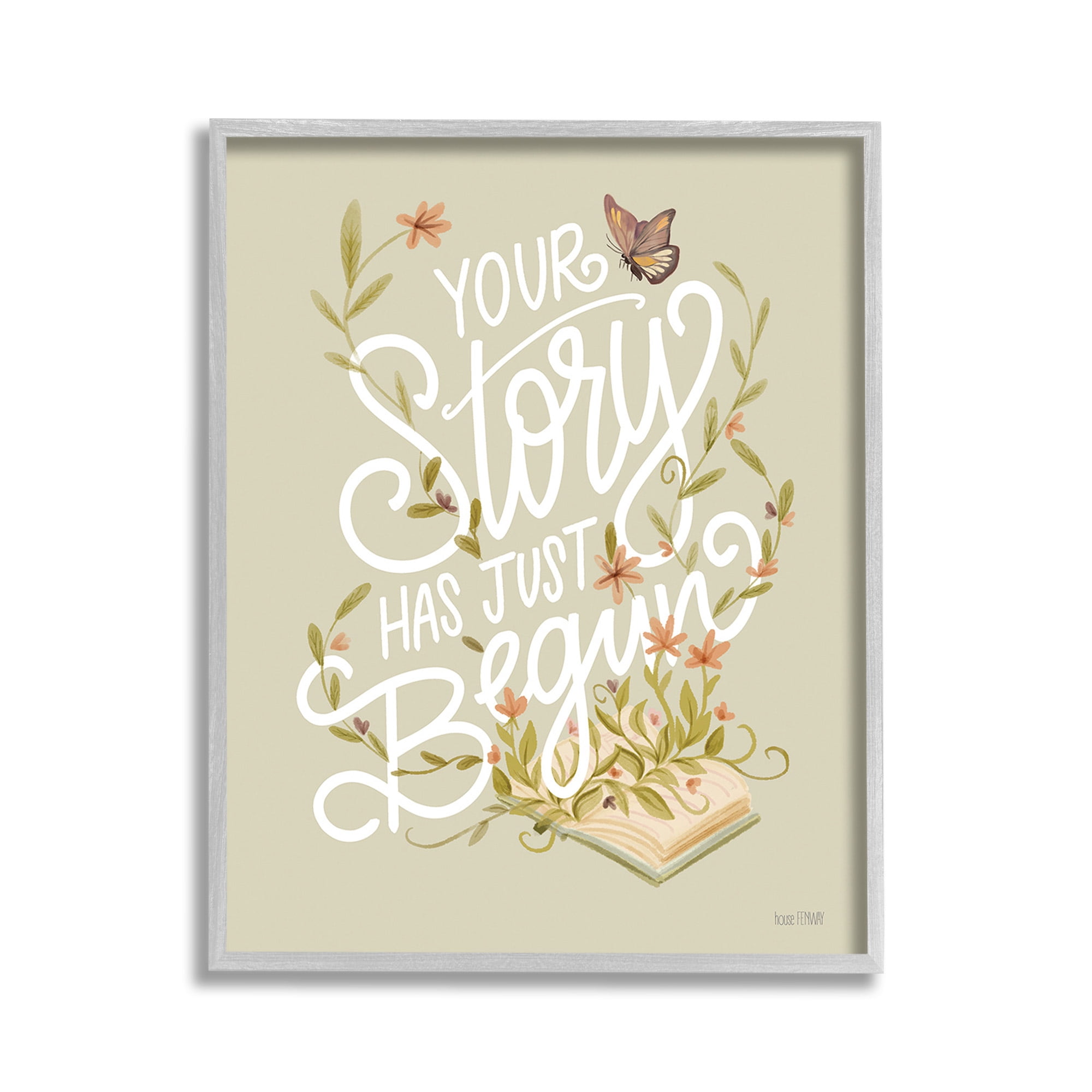 Stupell Industries Your Story Inspirational Botanical & Floral Painting Gray Framed Art Print Wall Art, 11 x 14